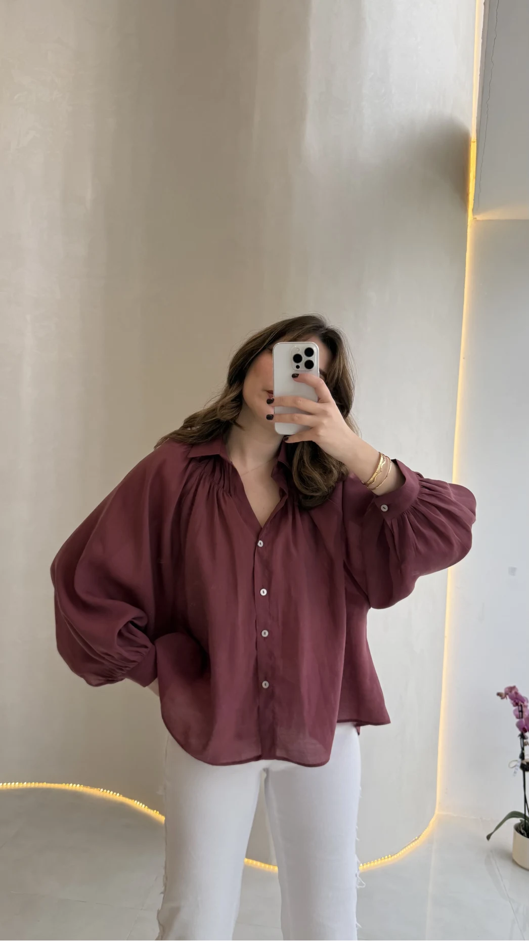 Gipeli Reglan Kol Oversize Gömlek - Bordo - Kod: 5018