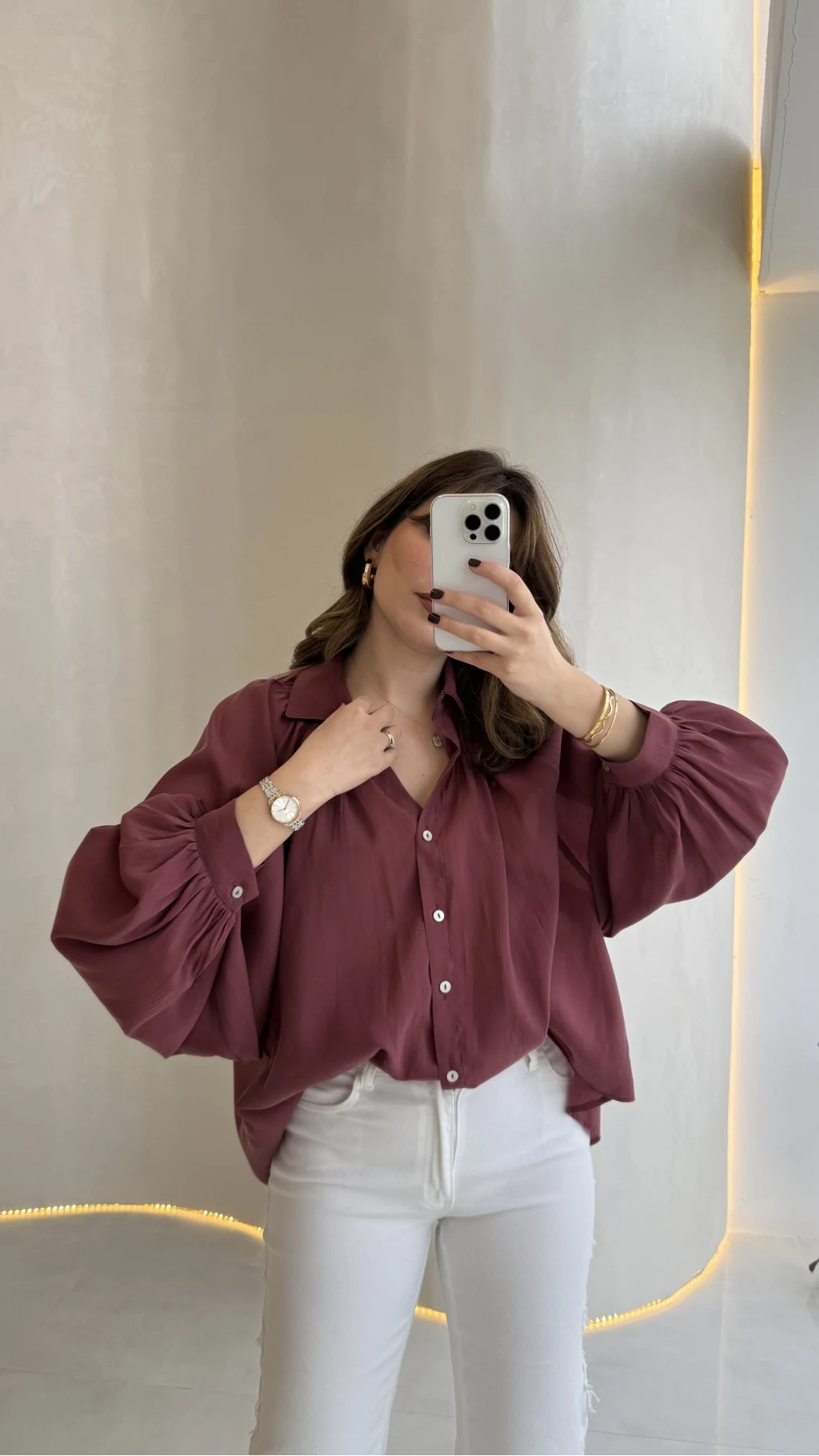 Gipeli Reglan Kol Oversize Gömlek - Bordo - Kod: 5018