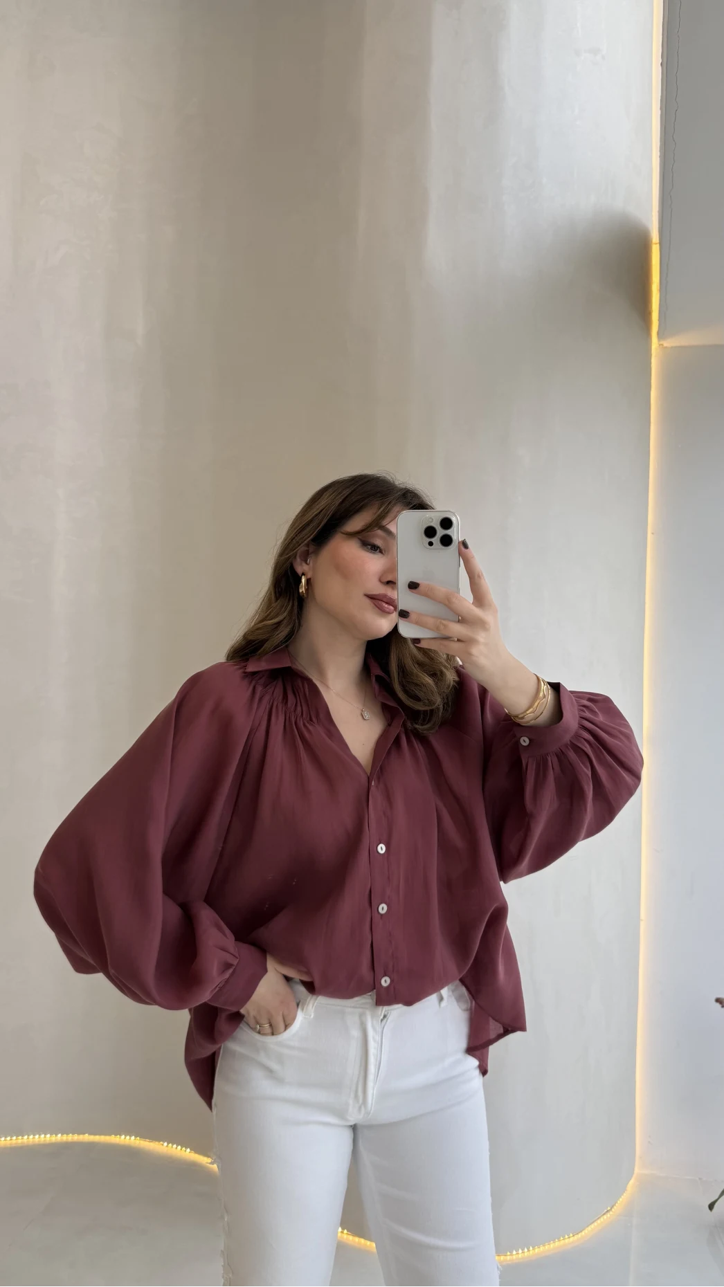 Gipeli Reglan Kol Oversize Gömlek - Bordo - Kod: 5018