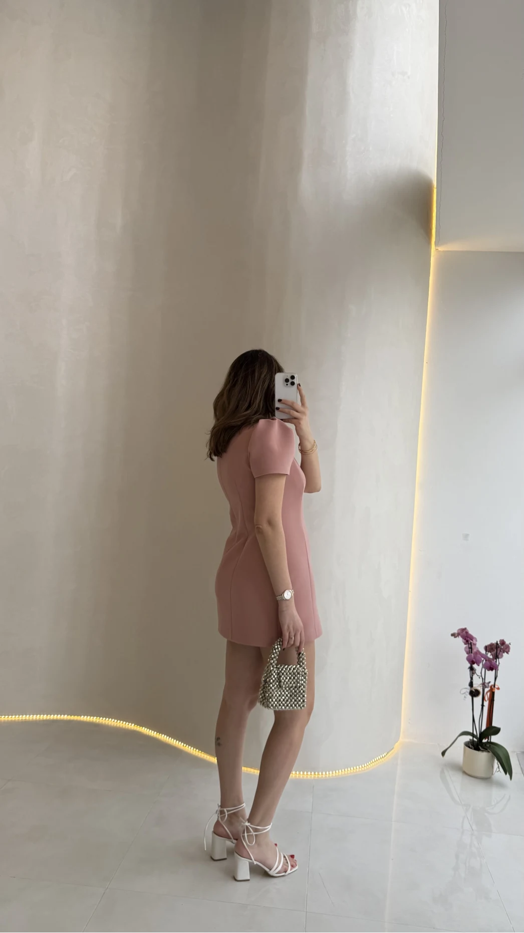 Amore Balon Kol Mini Elbise - Pudra - Kod: 041