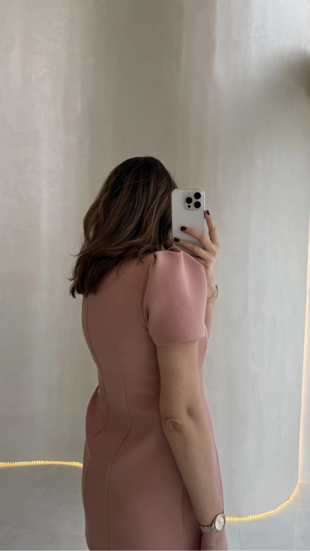 Amore Balon Kol Mini Elbise - Pudra - Kod: 041