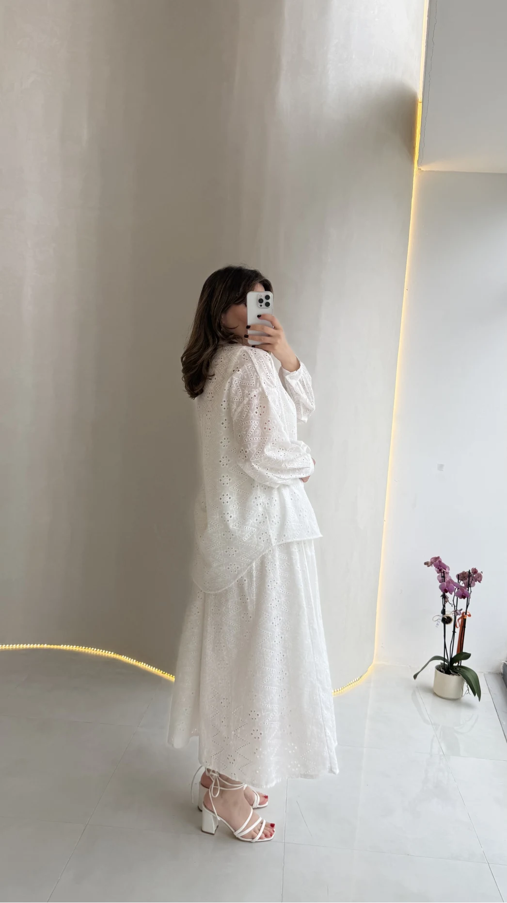 Darwin Brode Detaylı Gömlek-Etek Takım - Beyaz - Kod: 2245 5079