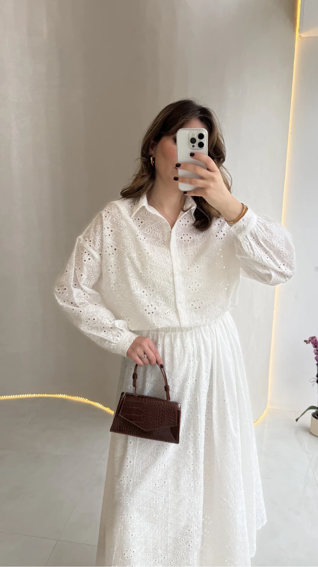 Darwin Brode Detaylı Gömlek-Etek Takım - Beyaz - Kod: 2245 5079