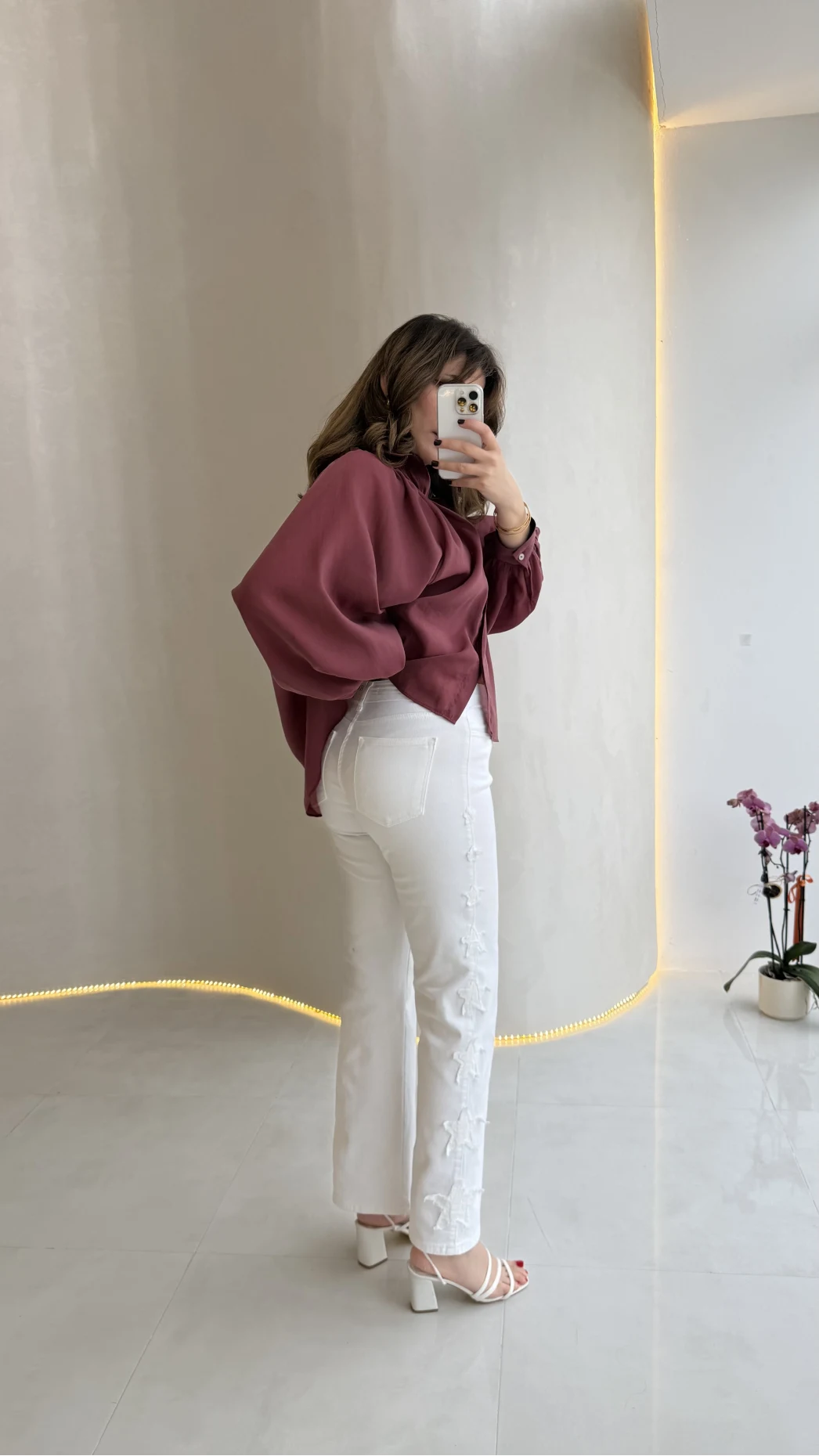 Ow Yüksek Bel Yıldız Detaylı Dar Paça Denim Jean Pantolon - Beyaz - Kod: 0960