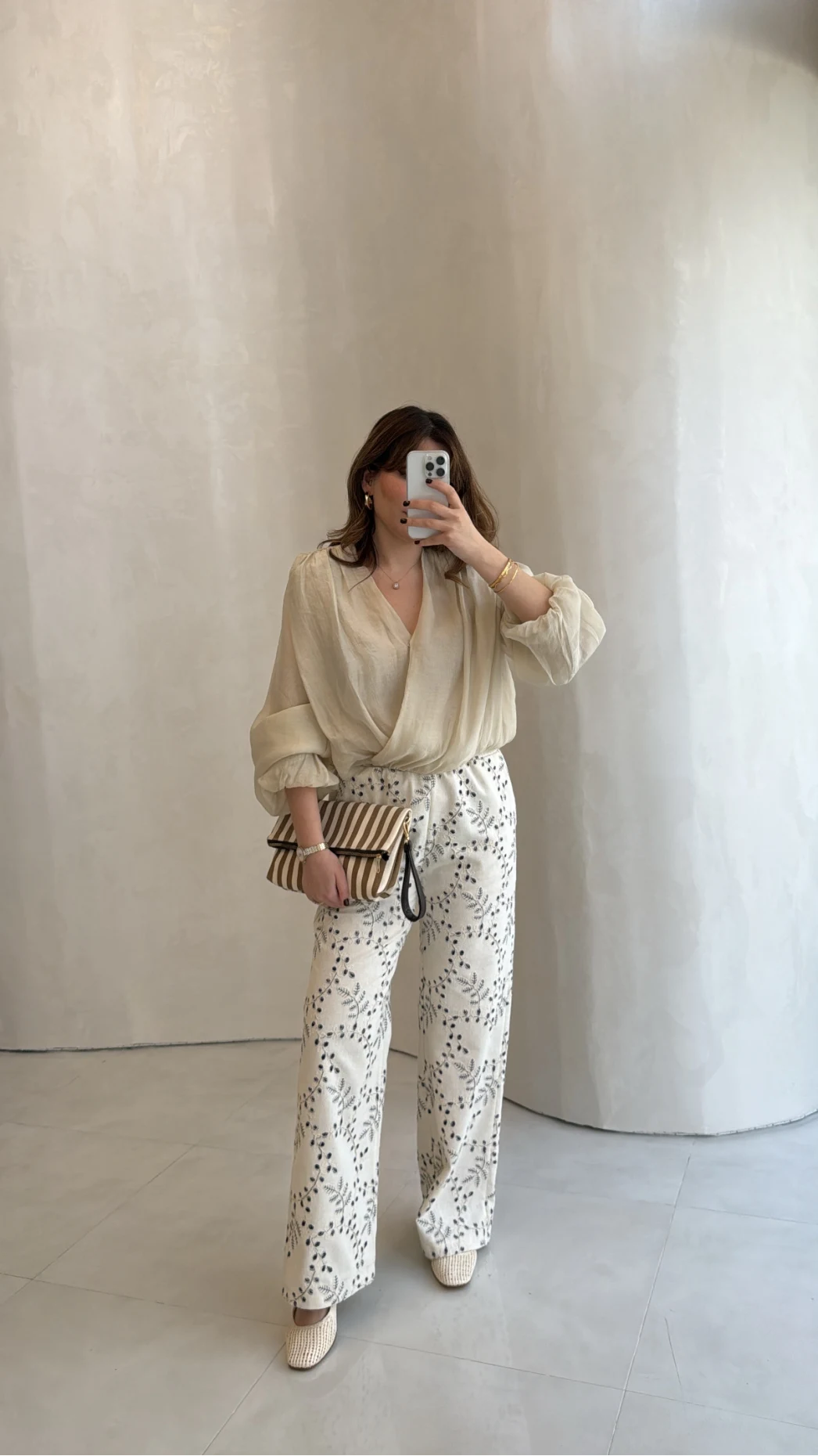 Ow Yüksek Bel Keten Nakışlı Pantolon - Bej - Kod: 251710