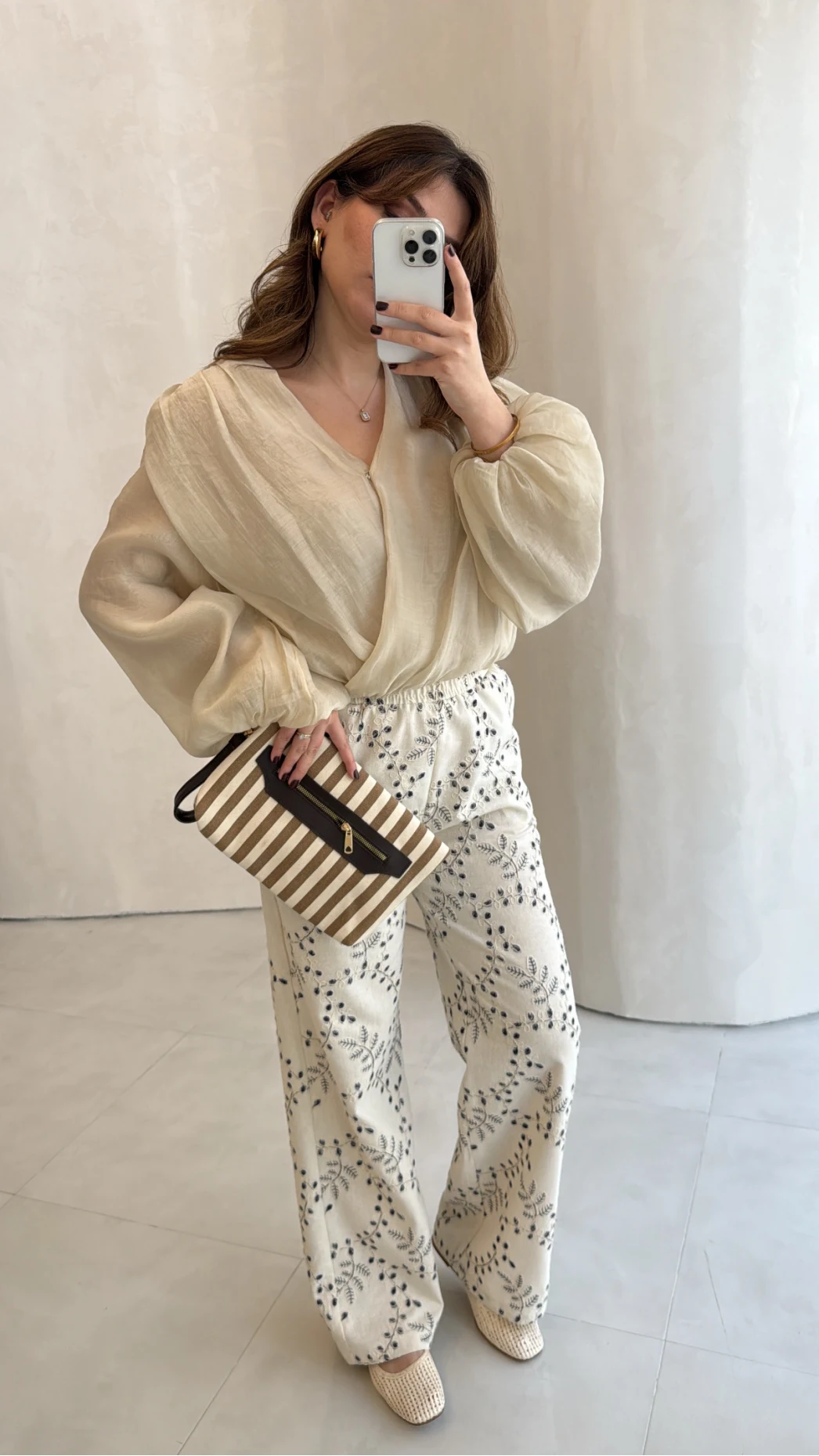 Ow Yüksek Bel Keten Nakışlı Pantolon - Bej - Kod: 251710