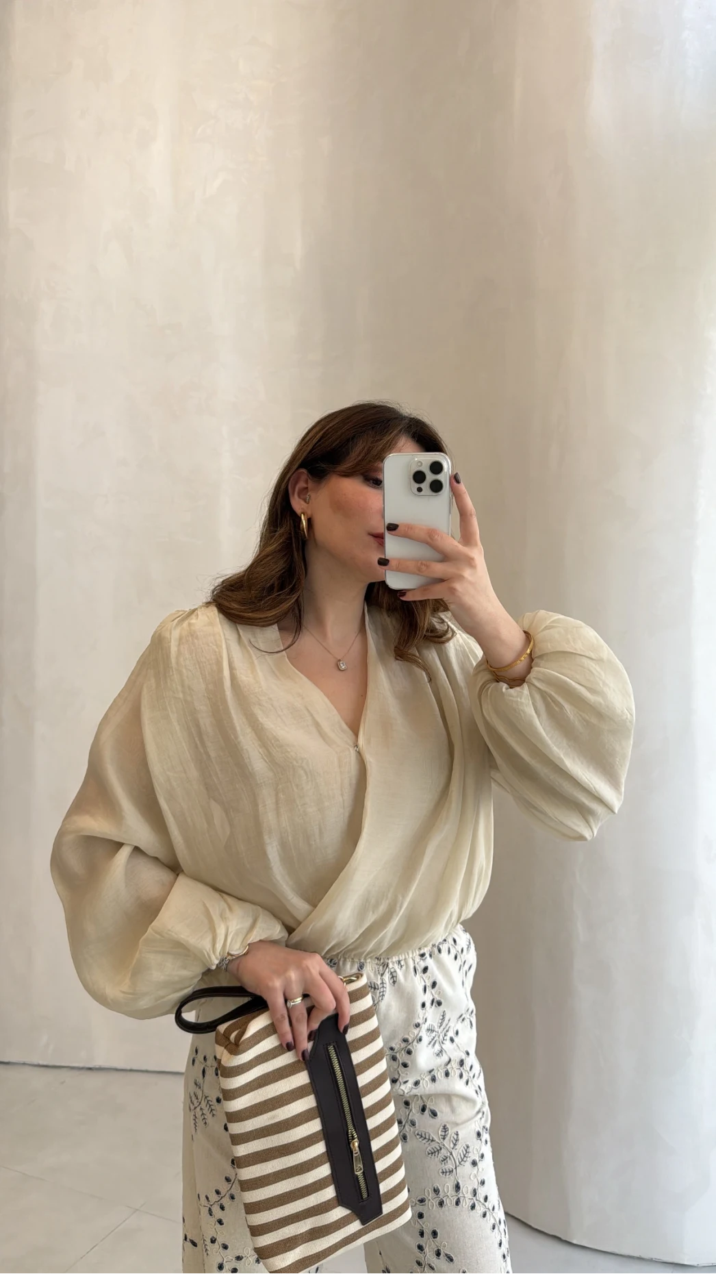 Lucca Vatkalı Beli Lastikli Balon Kol Bluz - Taş - Kod: 5048