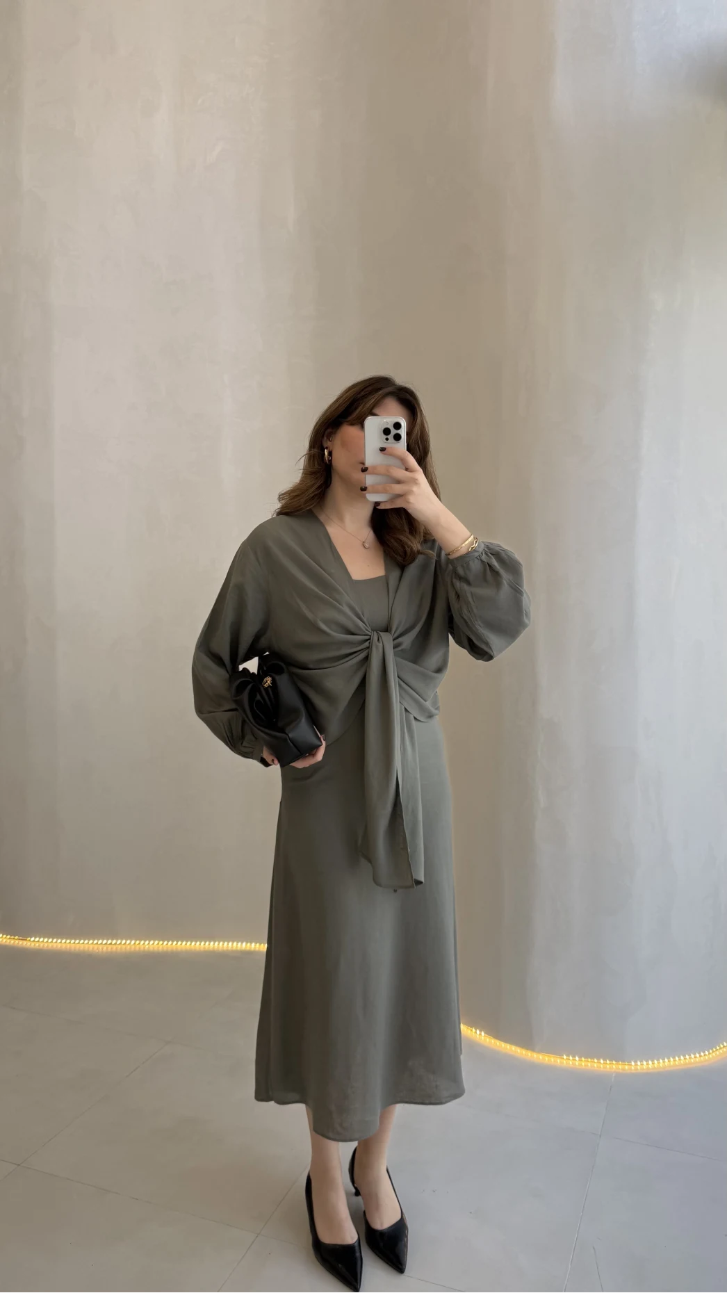 Bolerolu Midi Boy Elbise - Haki - Kod: 3367