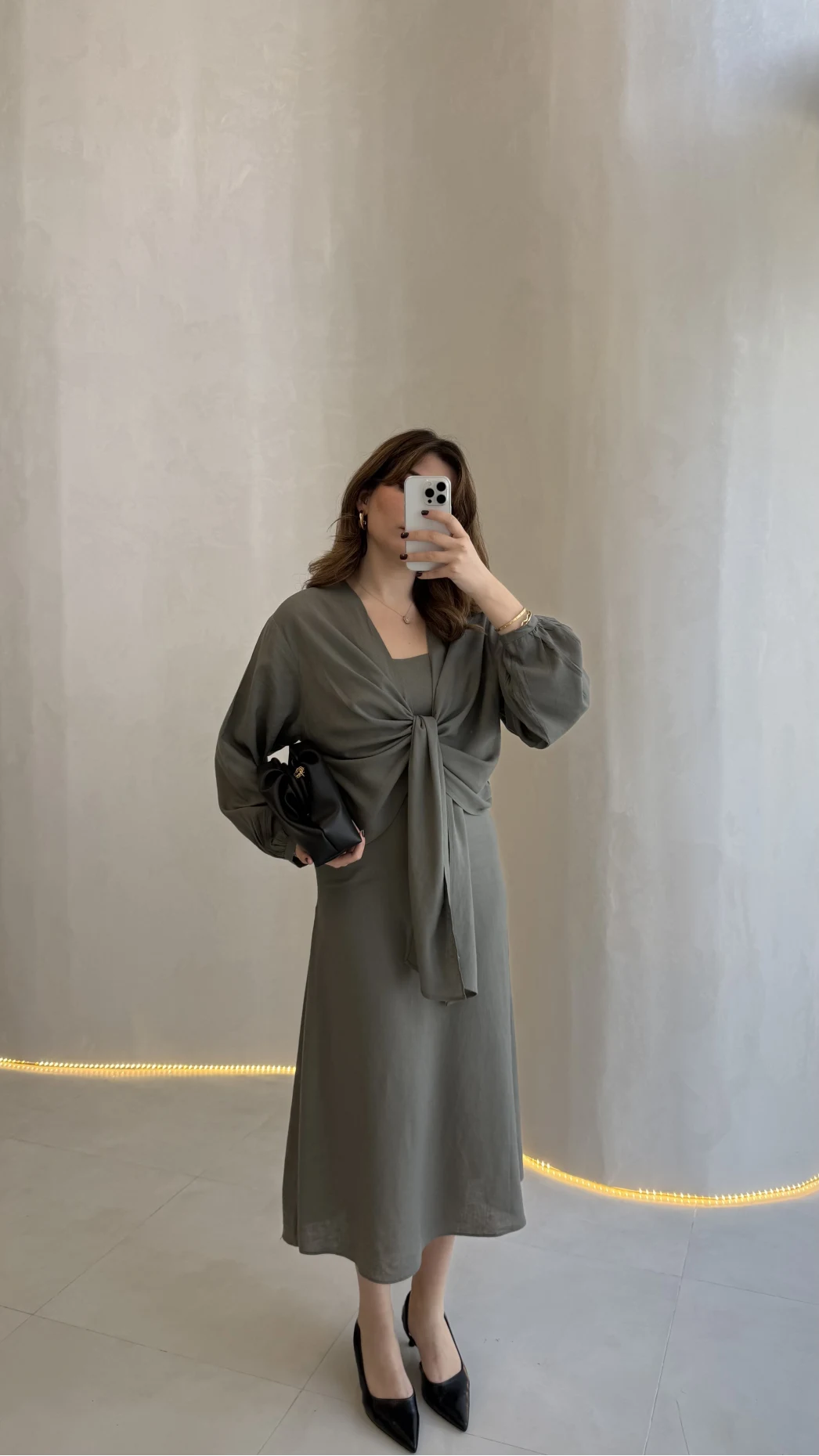 Bolerolu Midi Boy Elbise - Haki - Kod: 3367