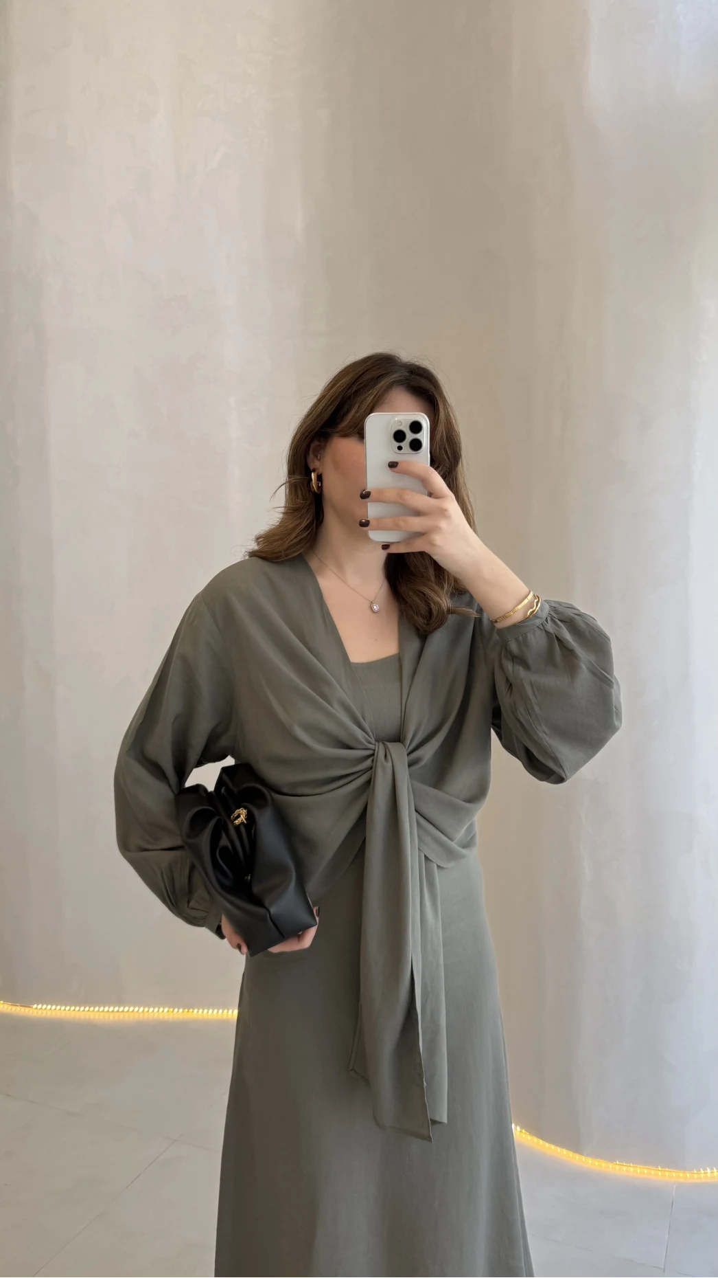 Bolerolu Midi Boy Elbise - Haki - Kod: 3367