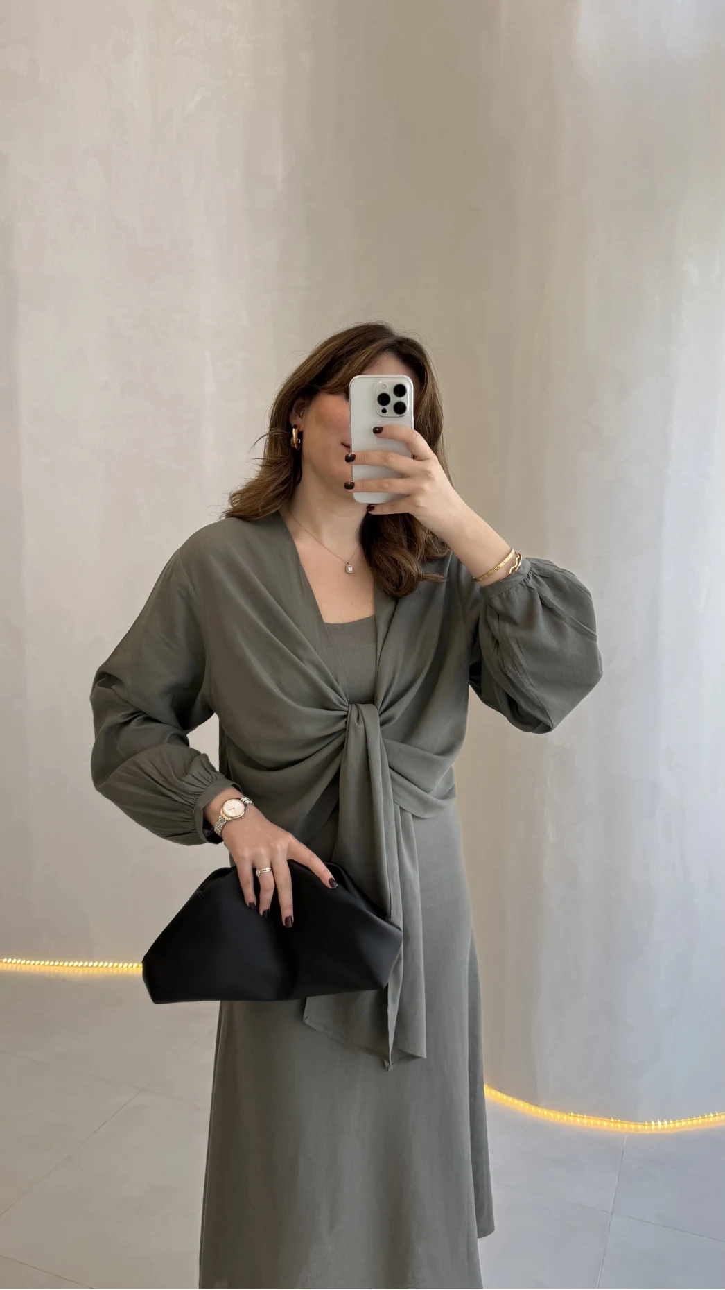 Bolerolu Midi Boy Elbise - Haki - Kod: 3367