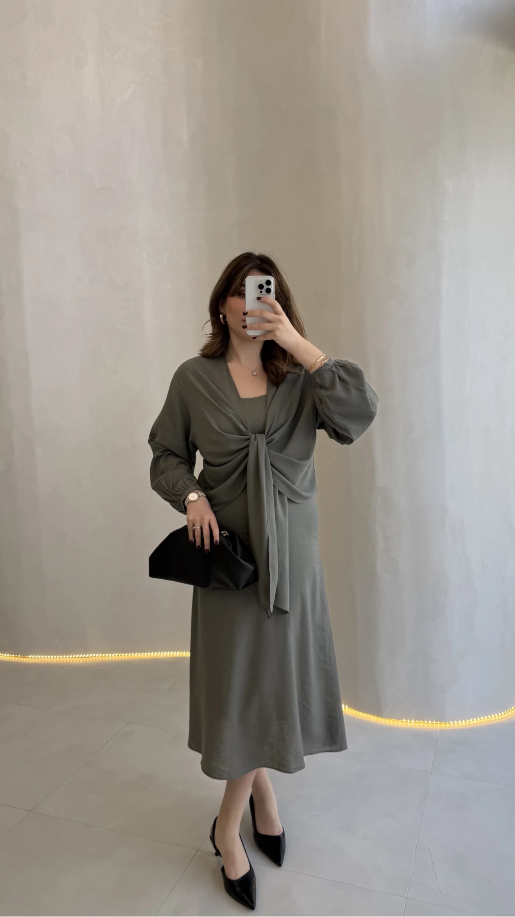 Bolerolu Midi Boy Elbise - Haki - Kod: 3367