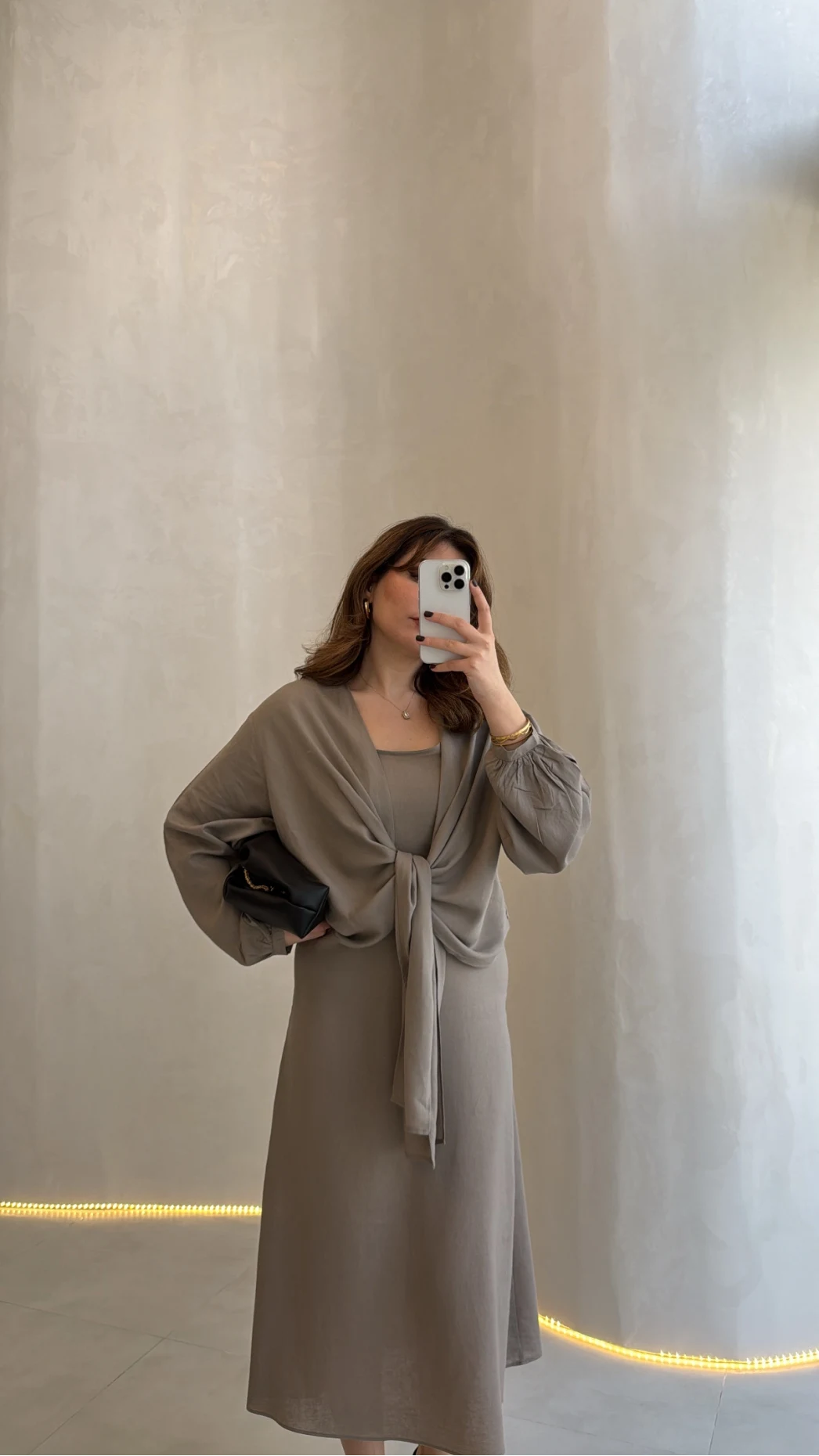 Bolerolu Midi Boy Elbise - Vizon - Kod: 3367