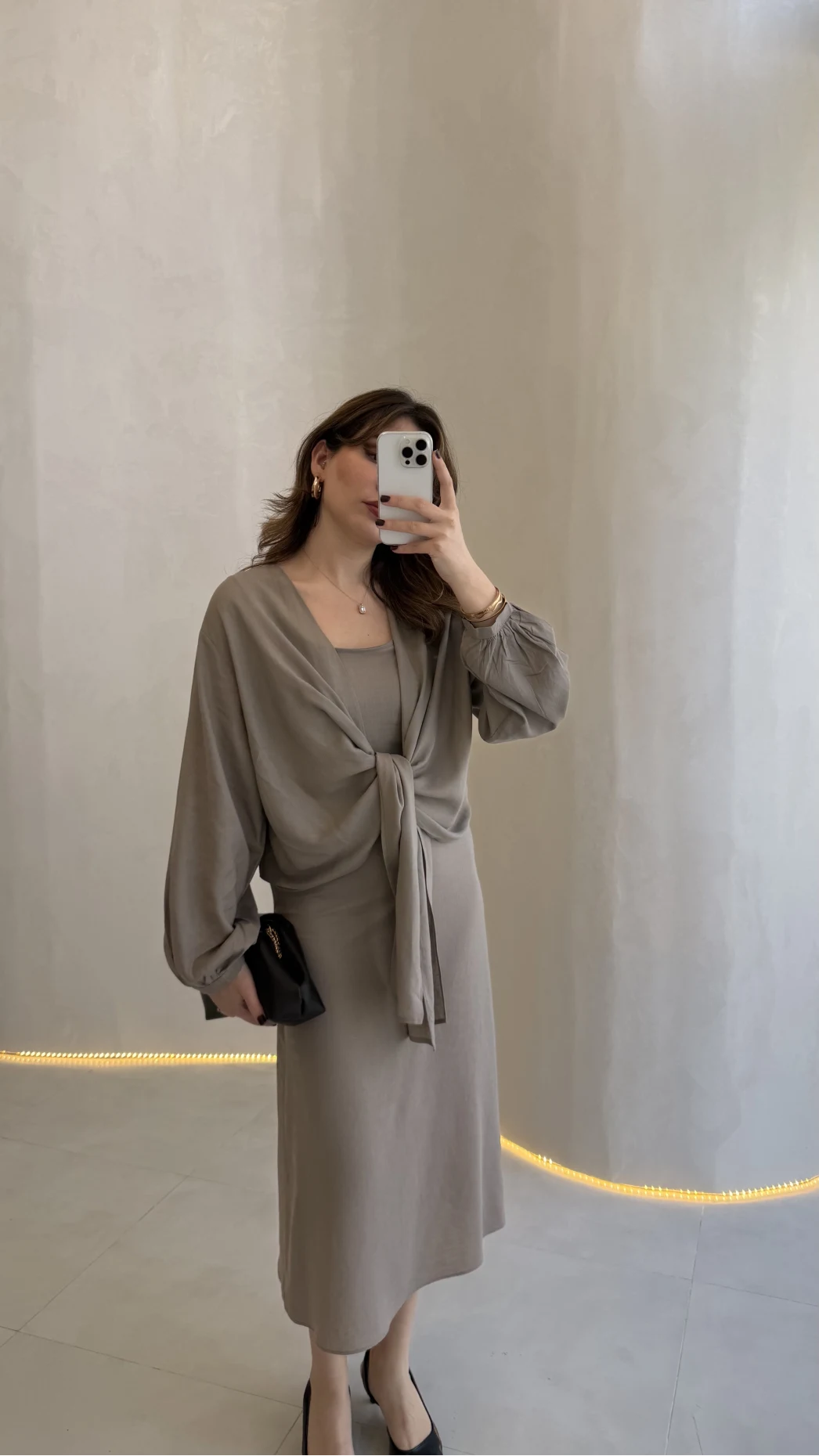 Bolerolu Midi Boy Elbise - Vizon - Kod: 3367