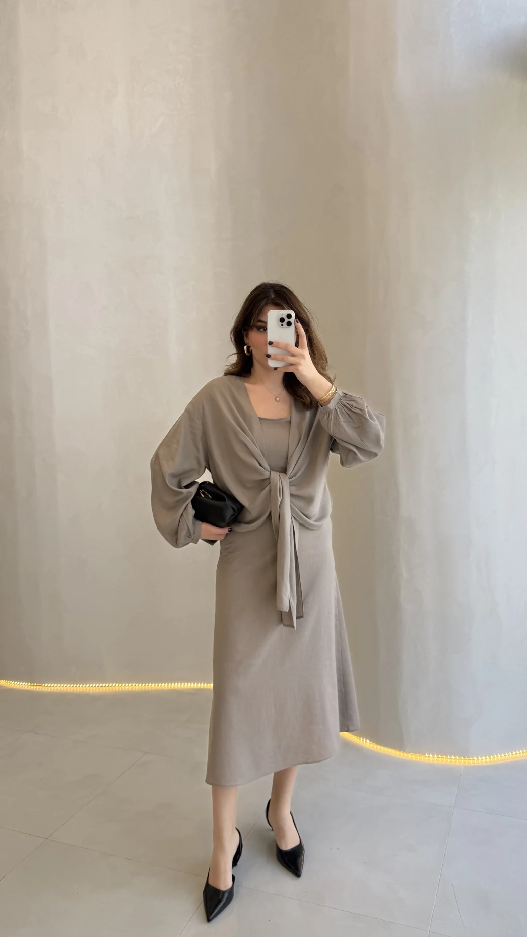 Bolerolu Midi Boy Elbise - Vizon - Kod: 3367