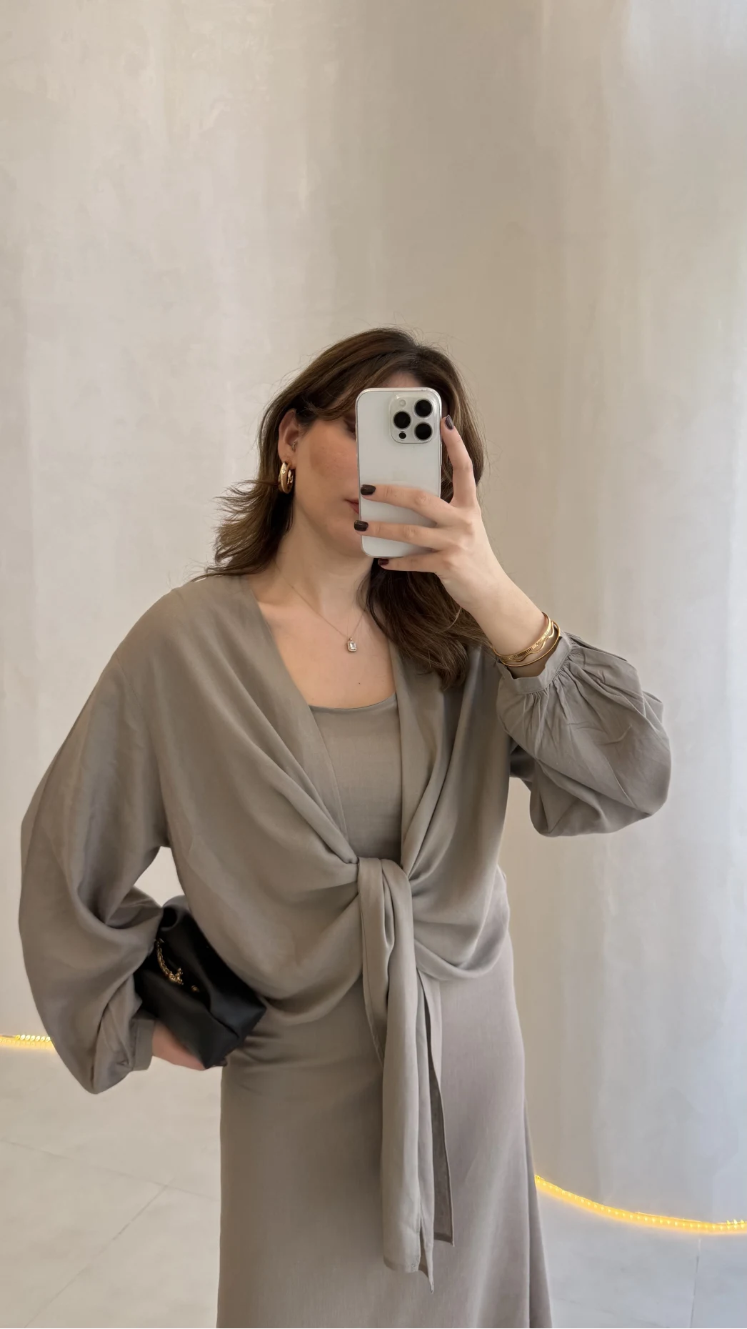 Bolerolu Midi Boy Elbise - Vizon - Kod: 3367