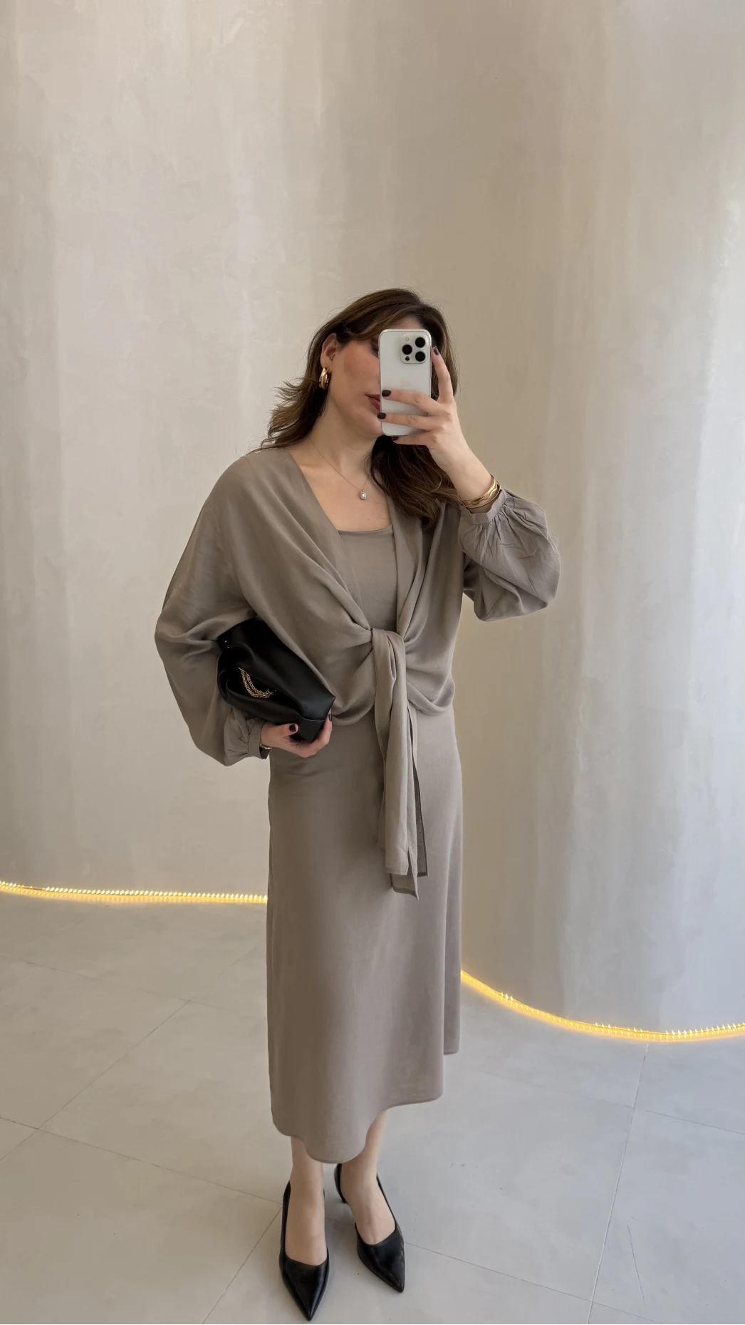 Bolerolu Midi Boy Elbise - Vizon - Kod: 3367