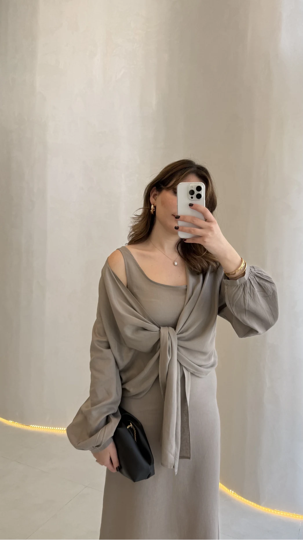 Bolerolu Midi Boy Elbise - Vizon - Kod: 3367