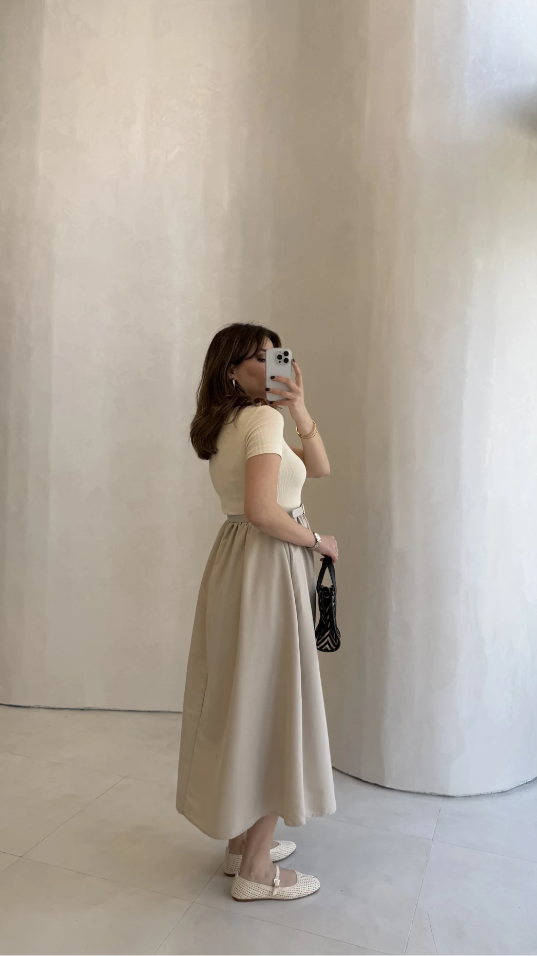 Kısa Kol Beli Lastikli Kemerli Elbise - Taş - Kod: 4113