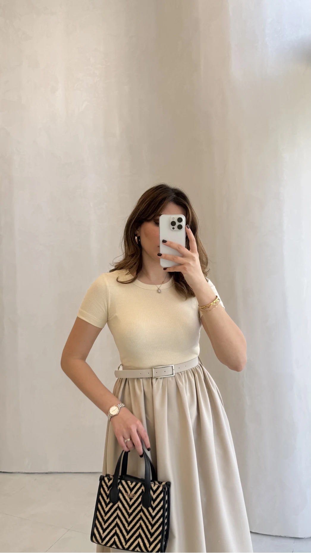 Kısa Kol Beli Lastikli Kemerli Elbise - Taş - Kod: 4113