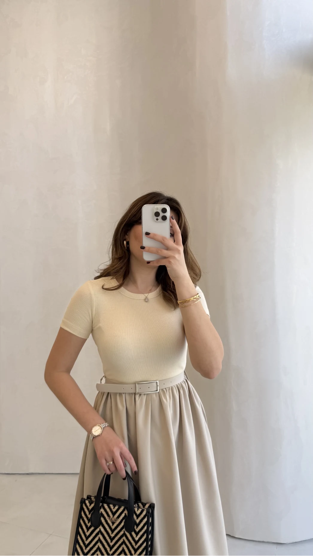 Kısa Kol Beli Lastikli Kemerli Elbise - Taş - Kod: 4113