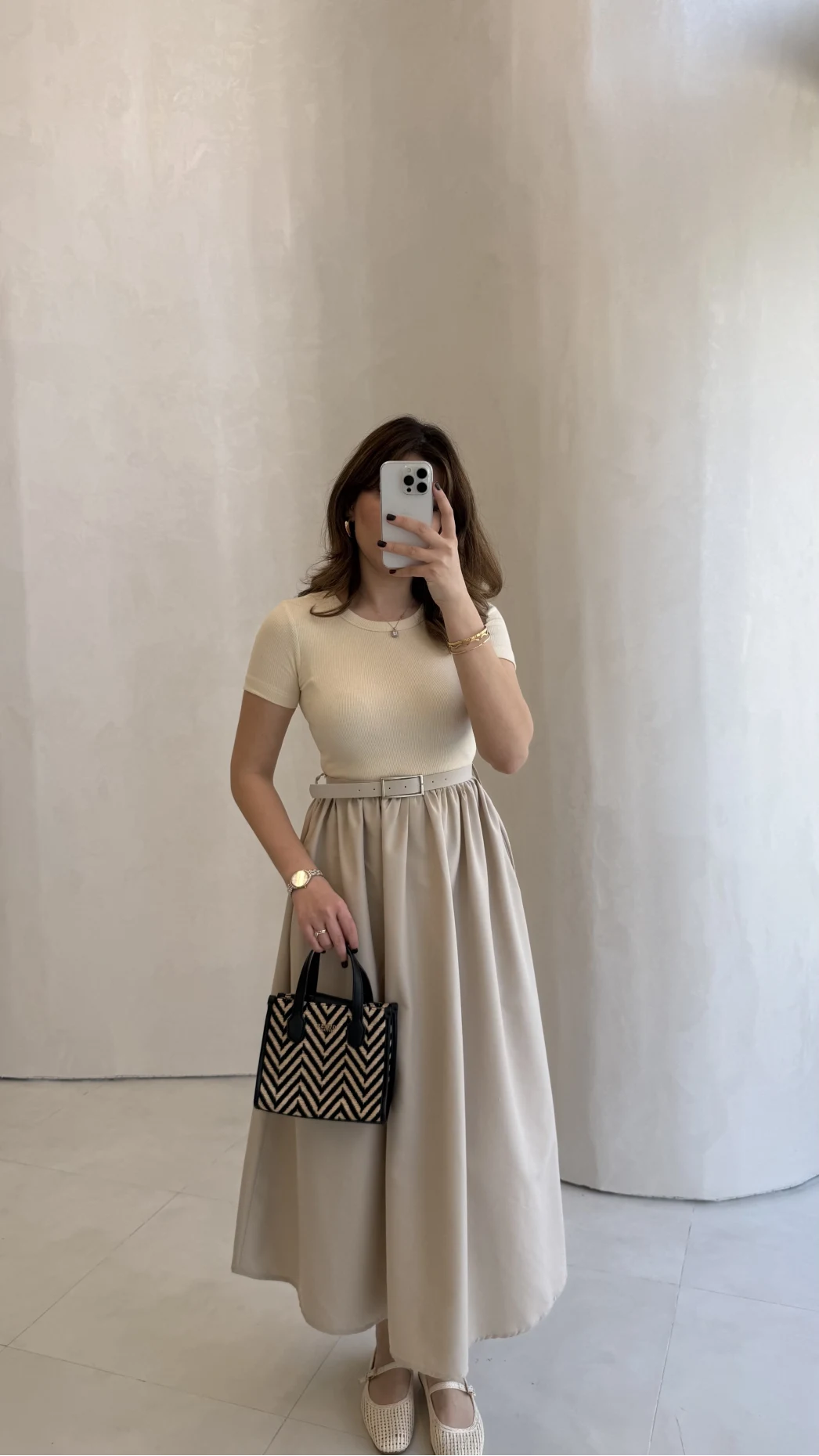 Kısa Kol Beli Lastikli Kemerli Elbise - Taş - Kod: 4113