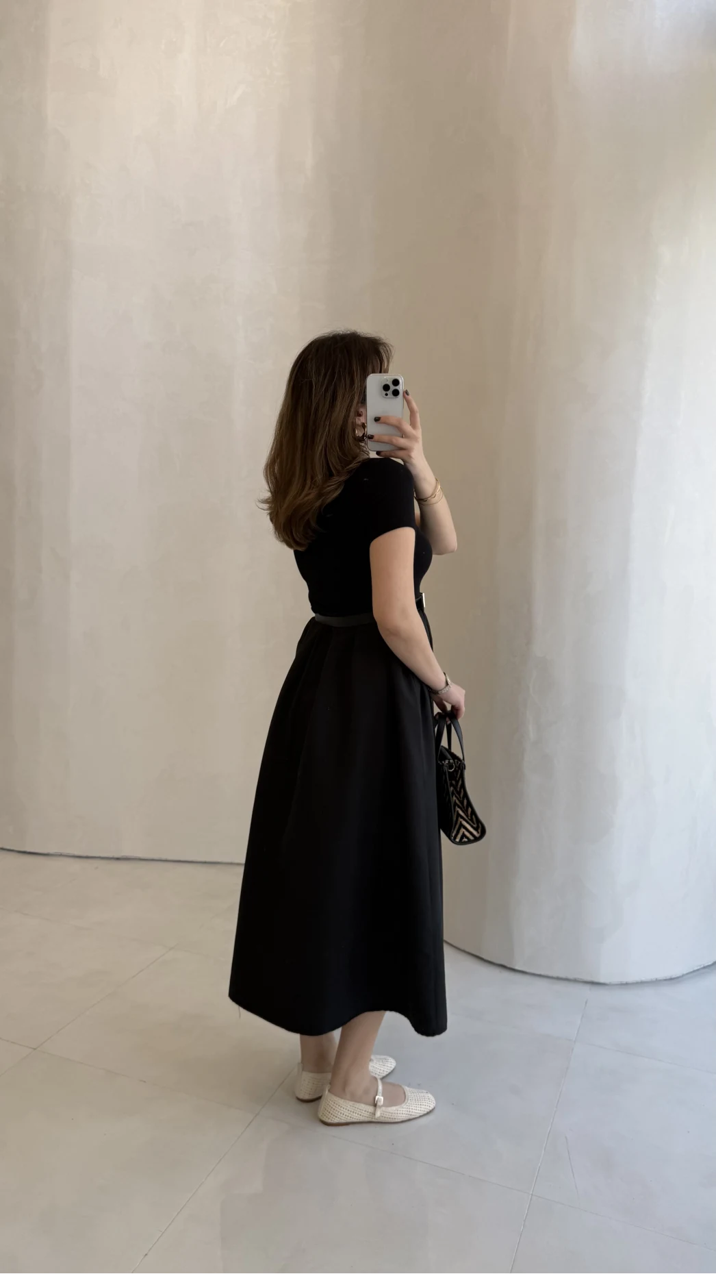 Kısa Kol Beli Lastikli Kemerli Elbise - Siyah - Kod: 4113