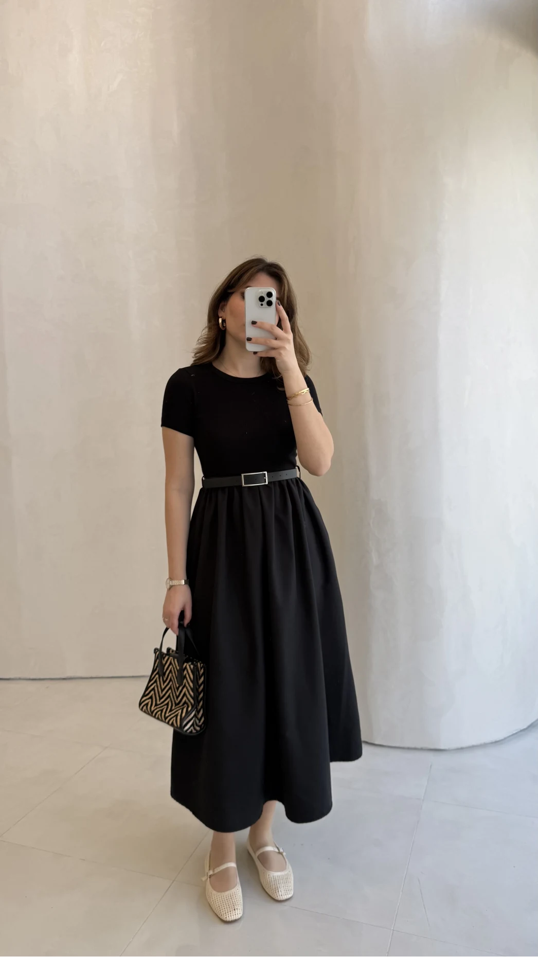 Kısa Kol Beli Lastikli Kemerli Elbise - Siyah - Kod: 4113