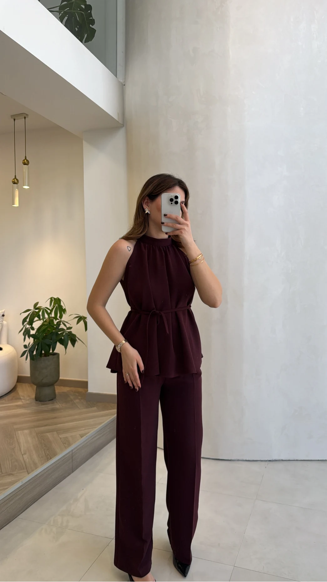 Fera Bağlama Detaylı Takım - Mürdüm - Kod: 8920