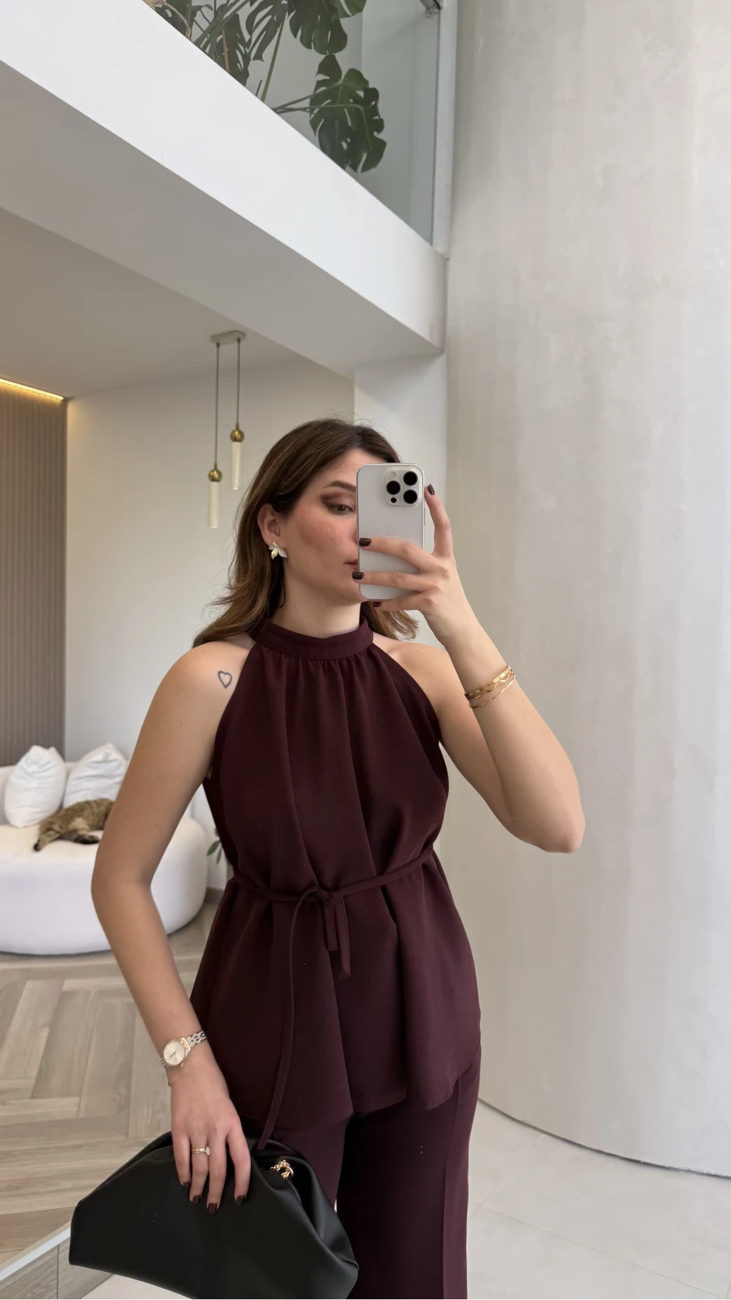 Fera Bağlama Detaylı Takım - Mürdüm - Kod: 8920