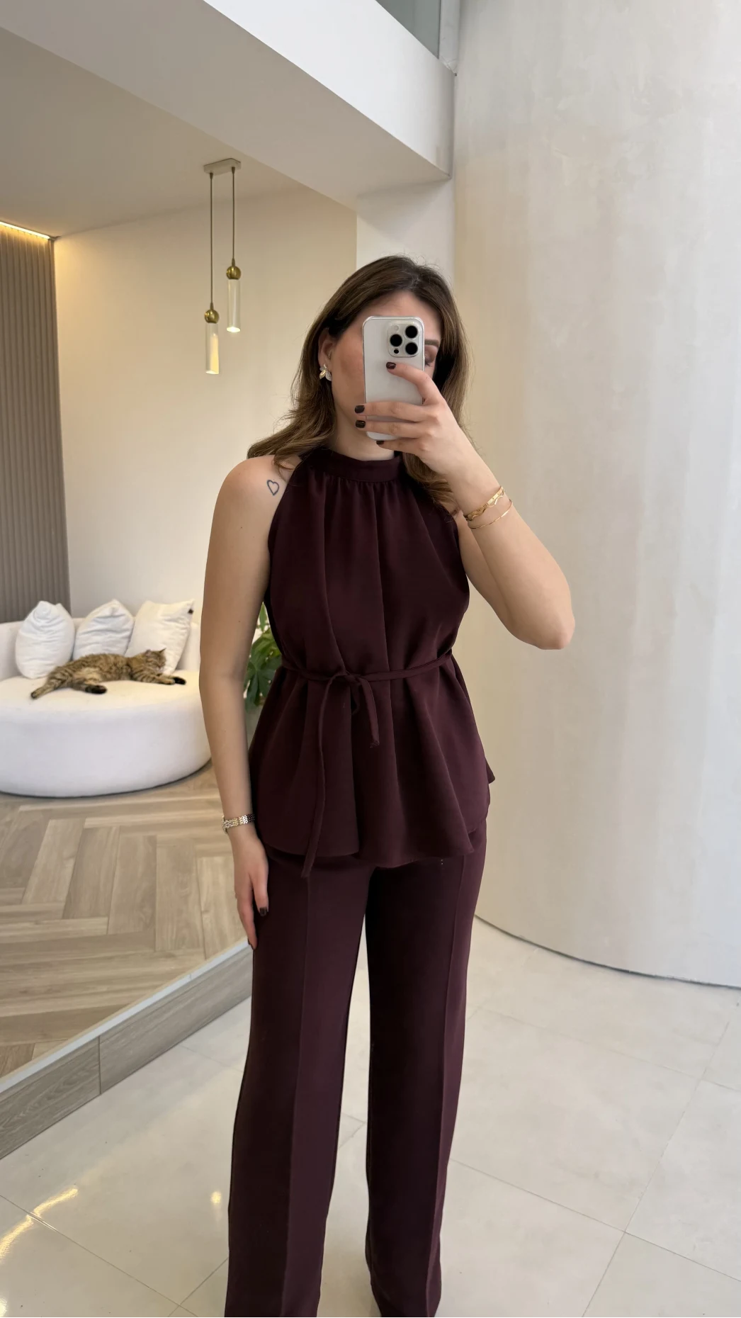 Fera Bağlama Detaylı Takım - Mürdüm - Kod: 8920