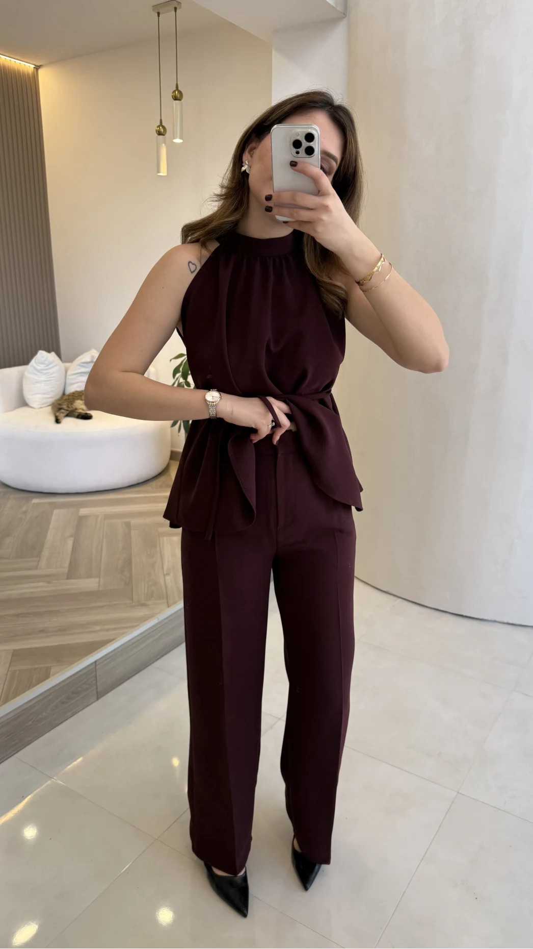 Fera Bağlama Detaylı Takım - Mürdüm - Kod: 8920