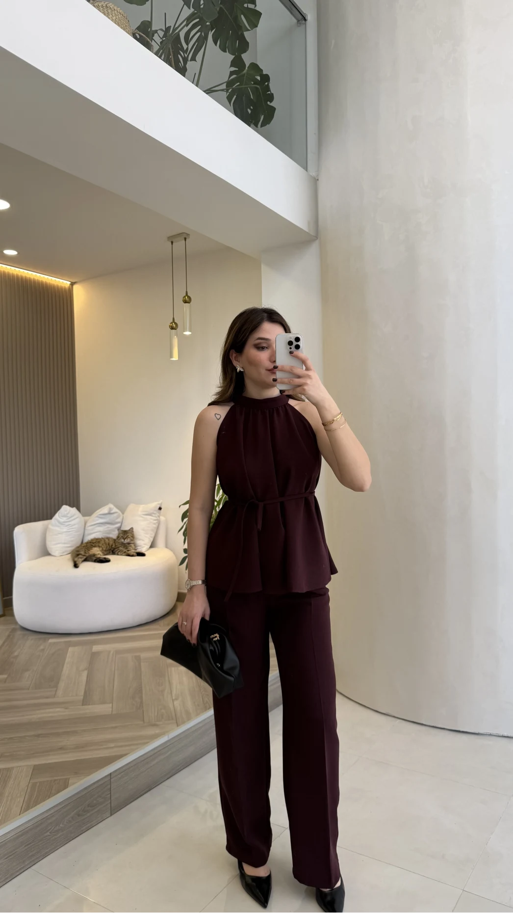 Fera Bağlama Detaylı Takım - Mürdüm - Kod: 8920