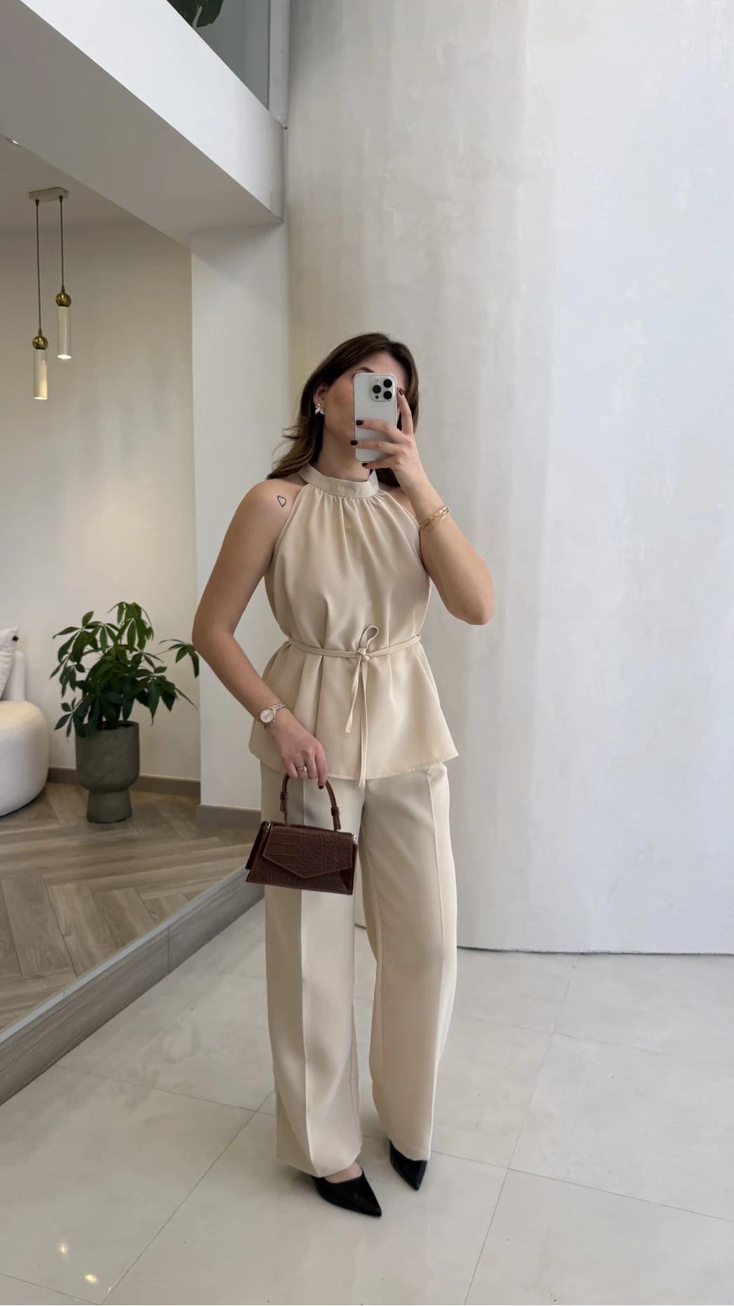 Fera Bağlama Detaylı Takım - Taş - Kod: 8920