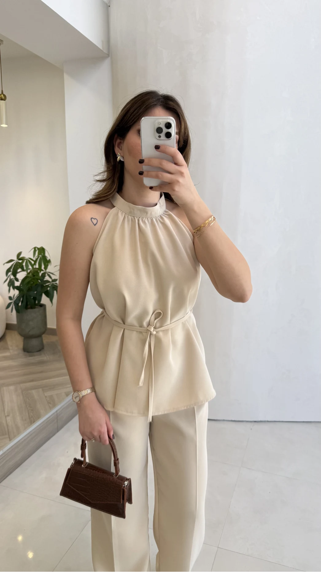 Fera Bağlama Detaylı Takım - Taş - Kod: 8920