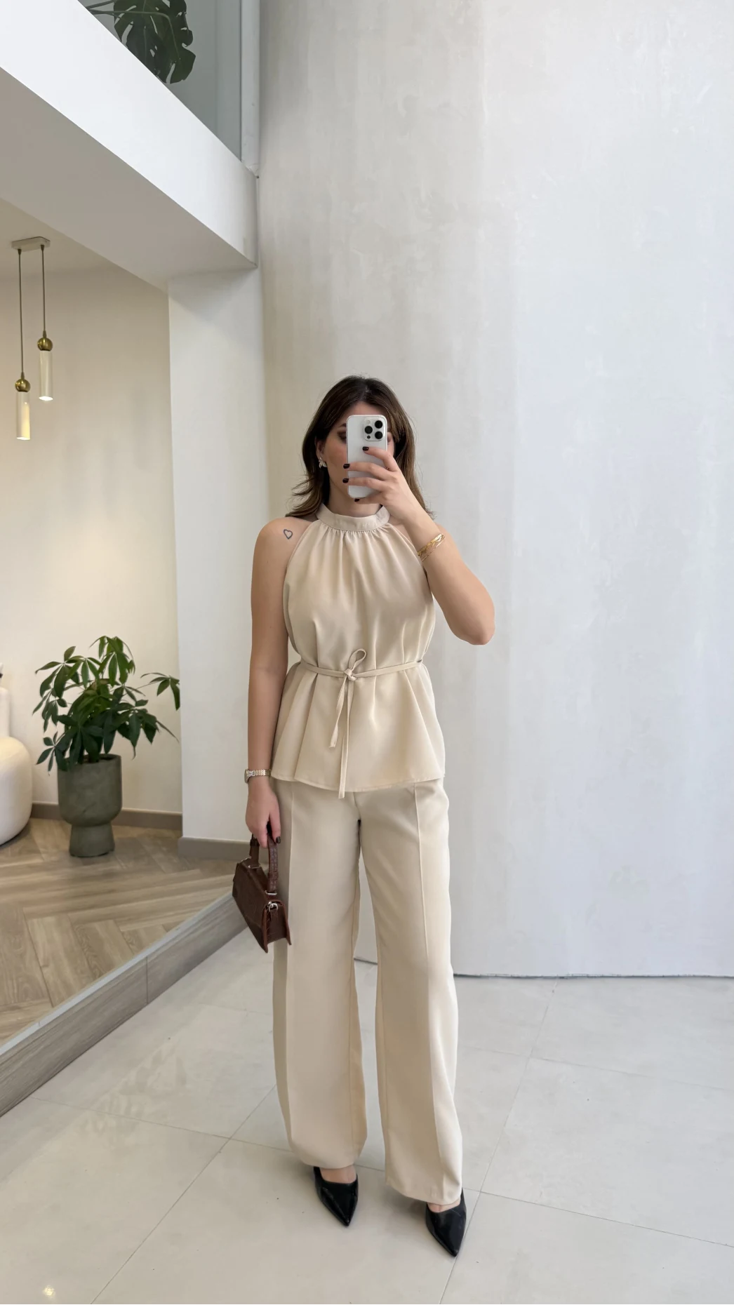 Fera Bağlama Detaylı Takım - Taş - Kod: 8920