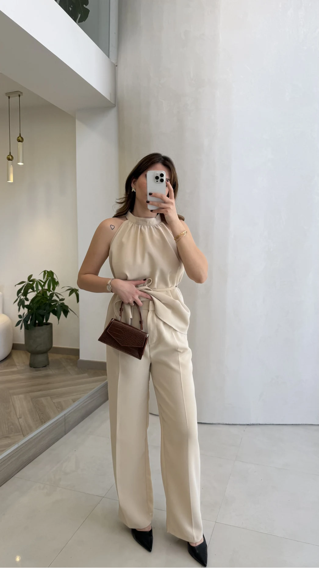 Fera Bağlama Detaylı Takım - Taş - Kod: 8920