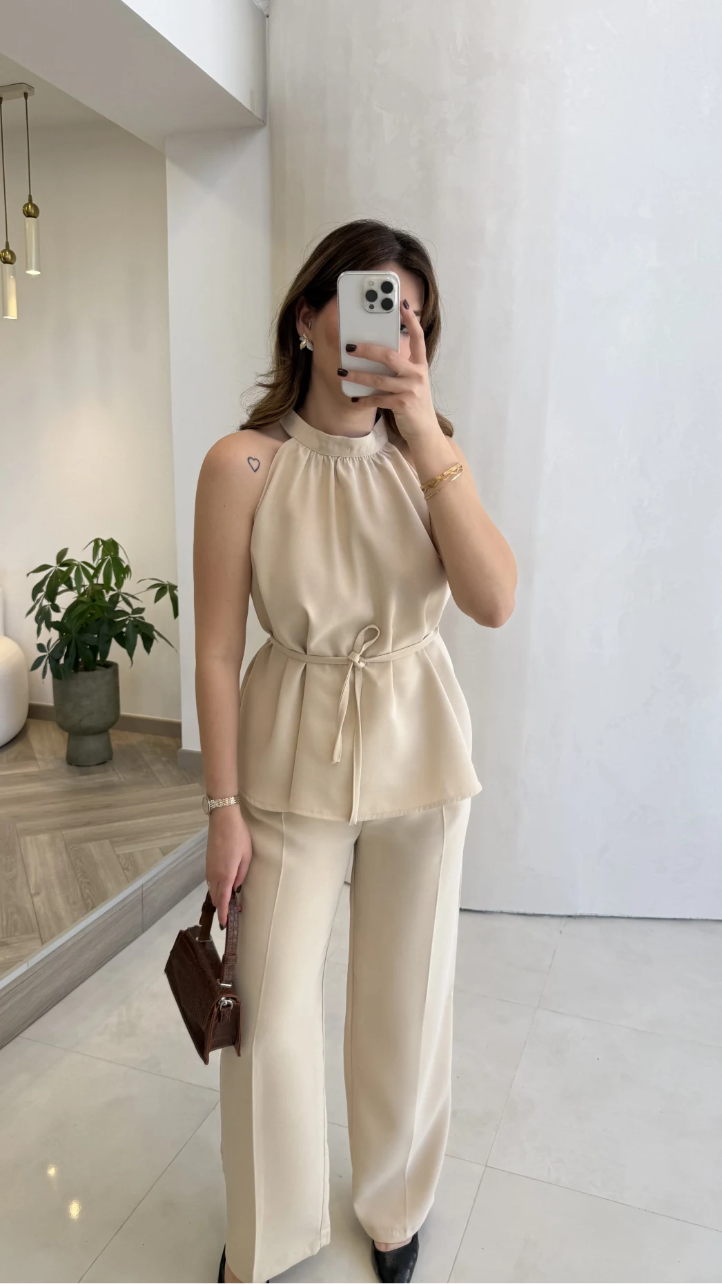 Fera Bağlama Detaylı Takım - Taş - Kod: 8920