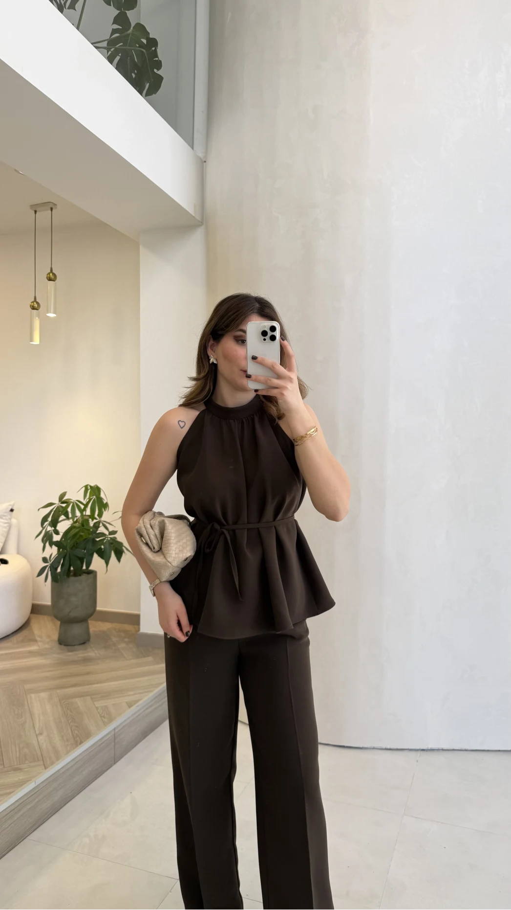 Fera Bağlama Detaylı Takım - Kahve - Kod: 8920