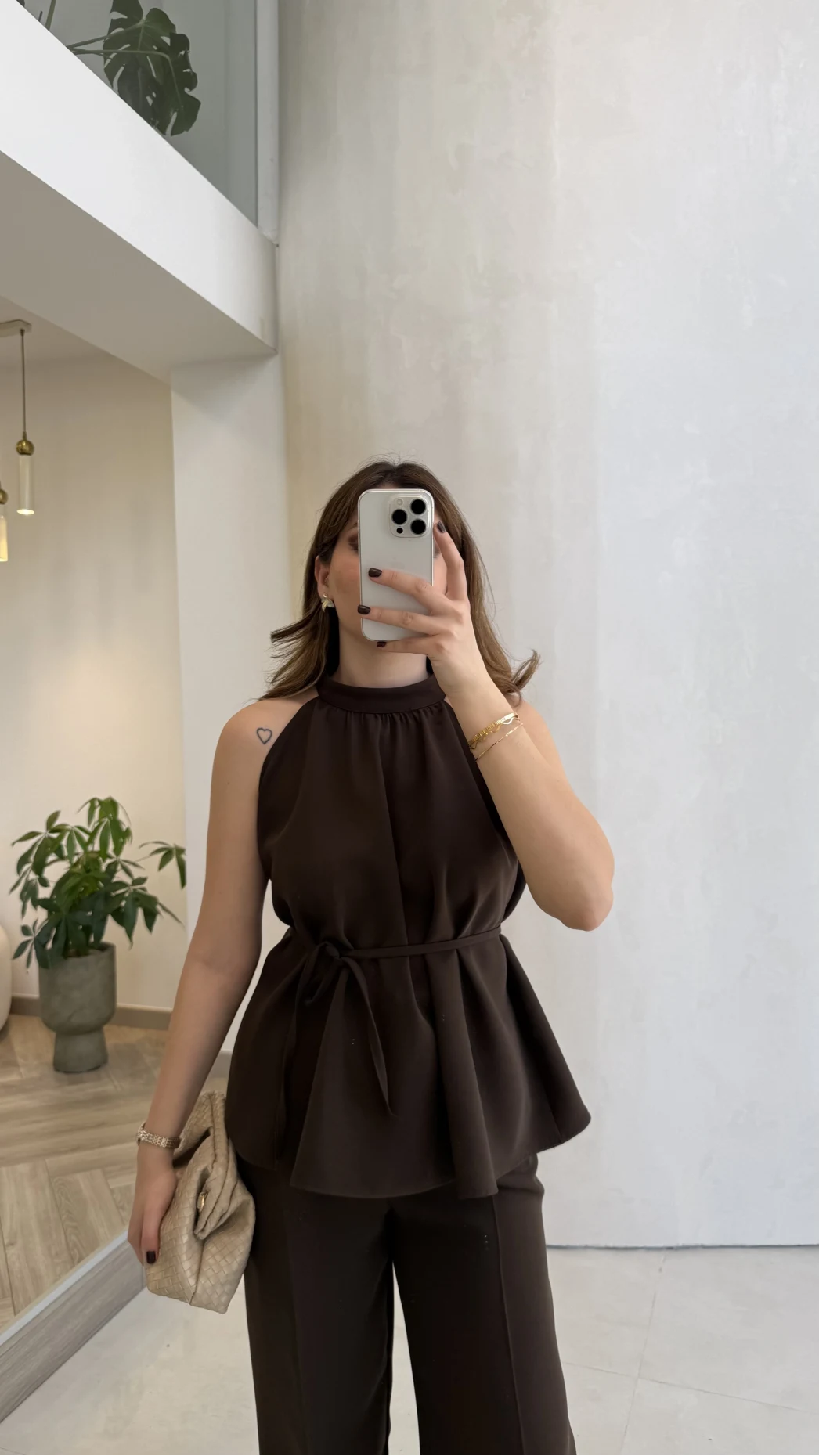 Fera Bağlama Detaylı Takım - Kahve - Kod: 8920