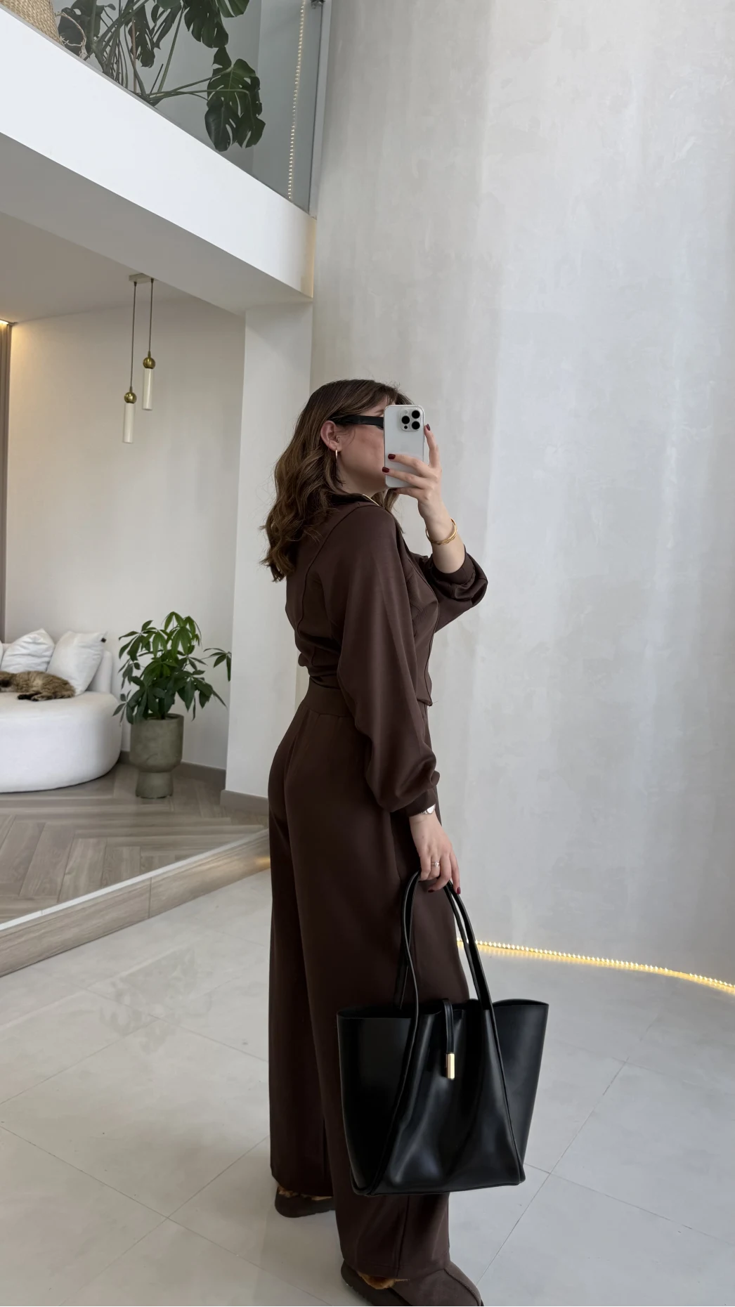 Parco Beli Lastikli Pamuk Kumaş Eşofman Takım - Kahve - Kod: 51323