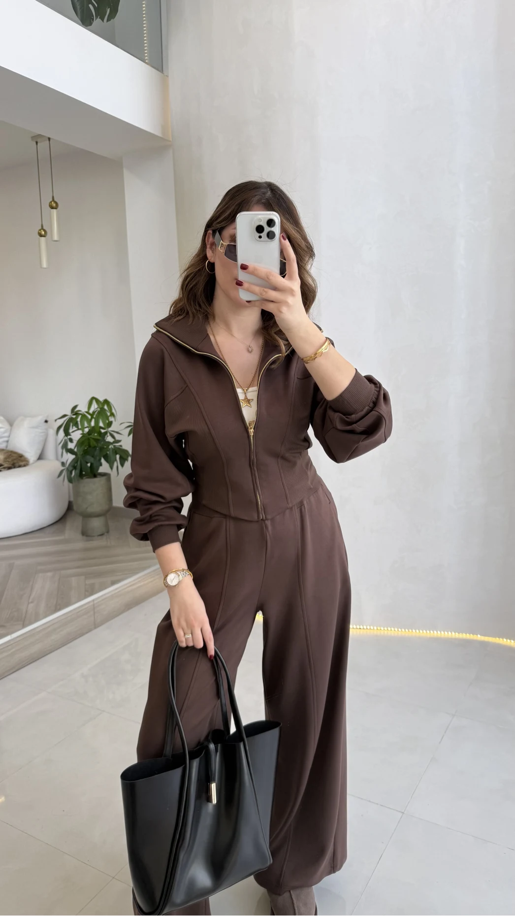 Parco Beli Lastikli Pamuk Kumaş Eşofman Takım - Kahve - Kod: 51323