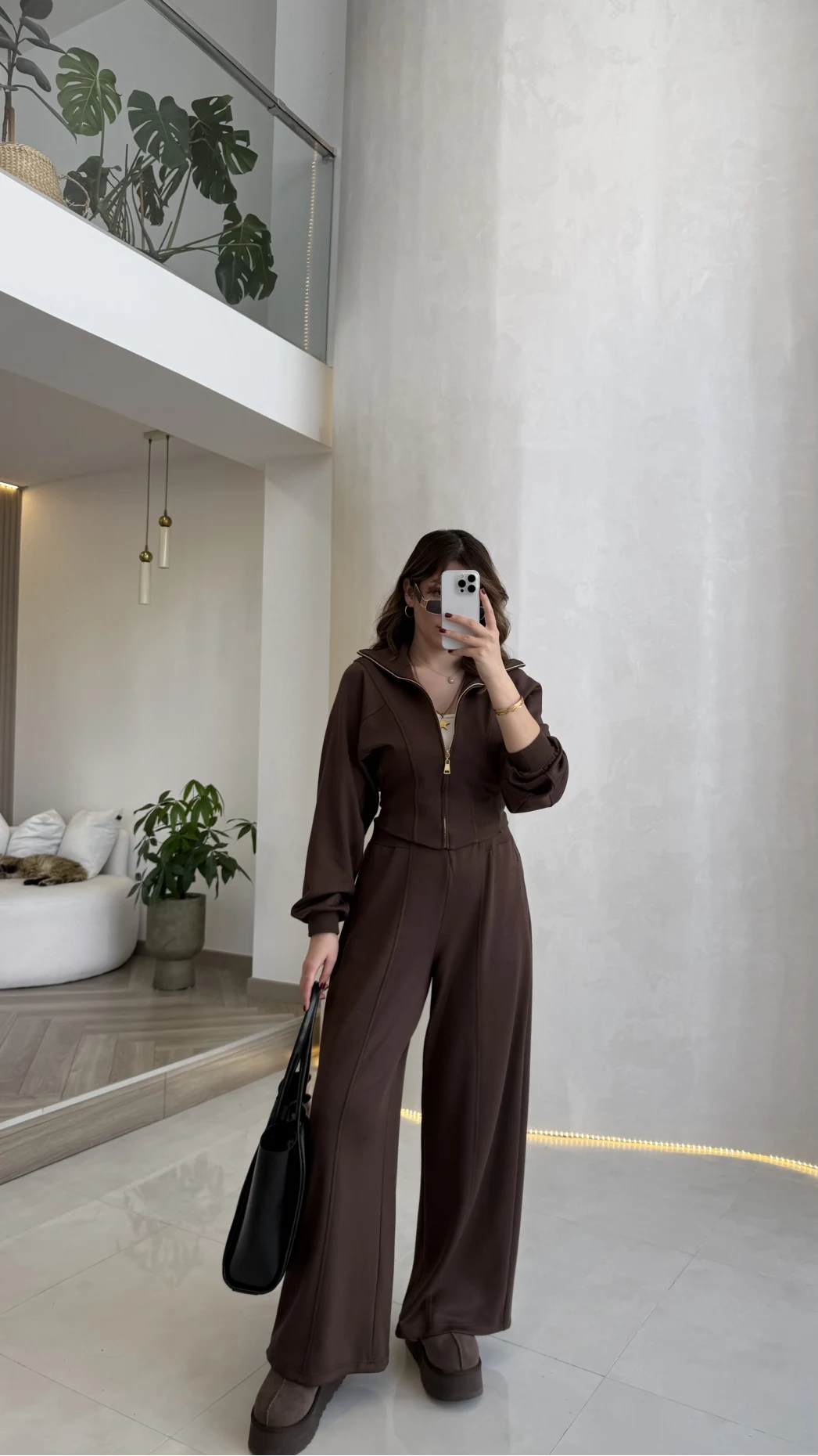 Parco Beli Lastikli Pamuk Kumaş Eşofman Takım - Kahve - Kod: 51323