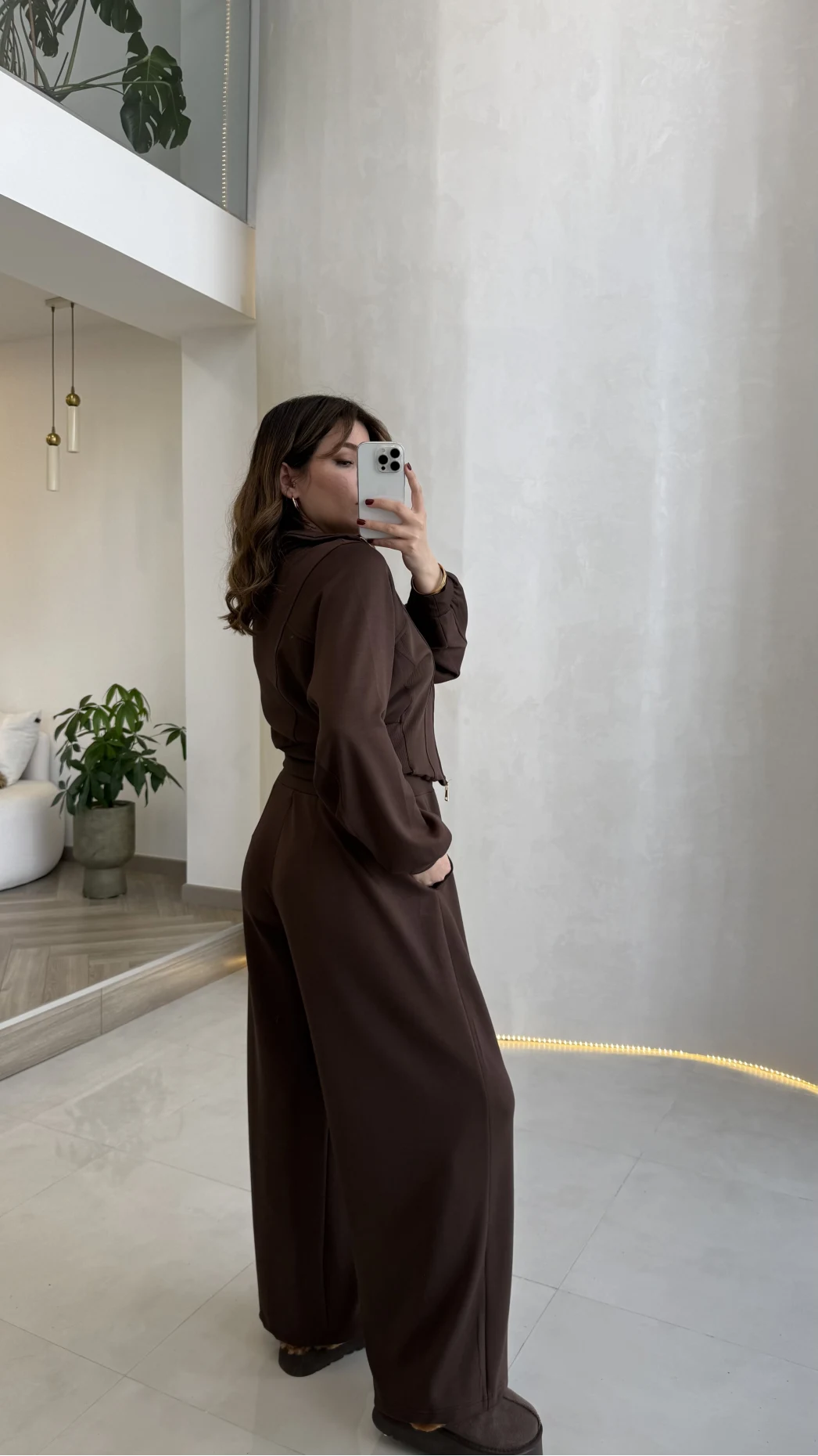 Parco Beli Lastikli Pamuk Kumaş Eşofman Takım - Kahve - Kod: 51323