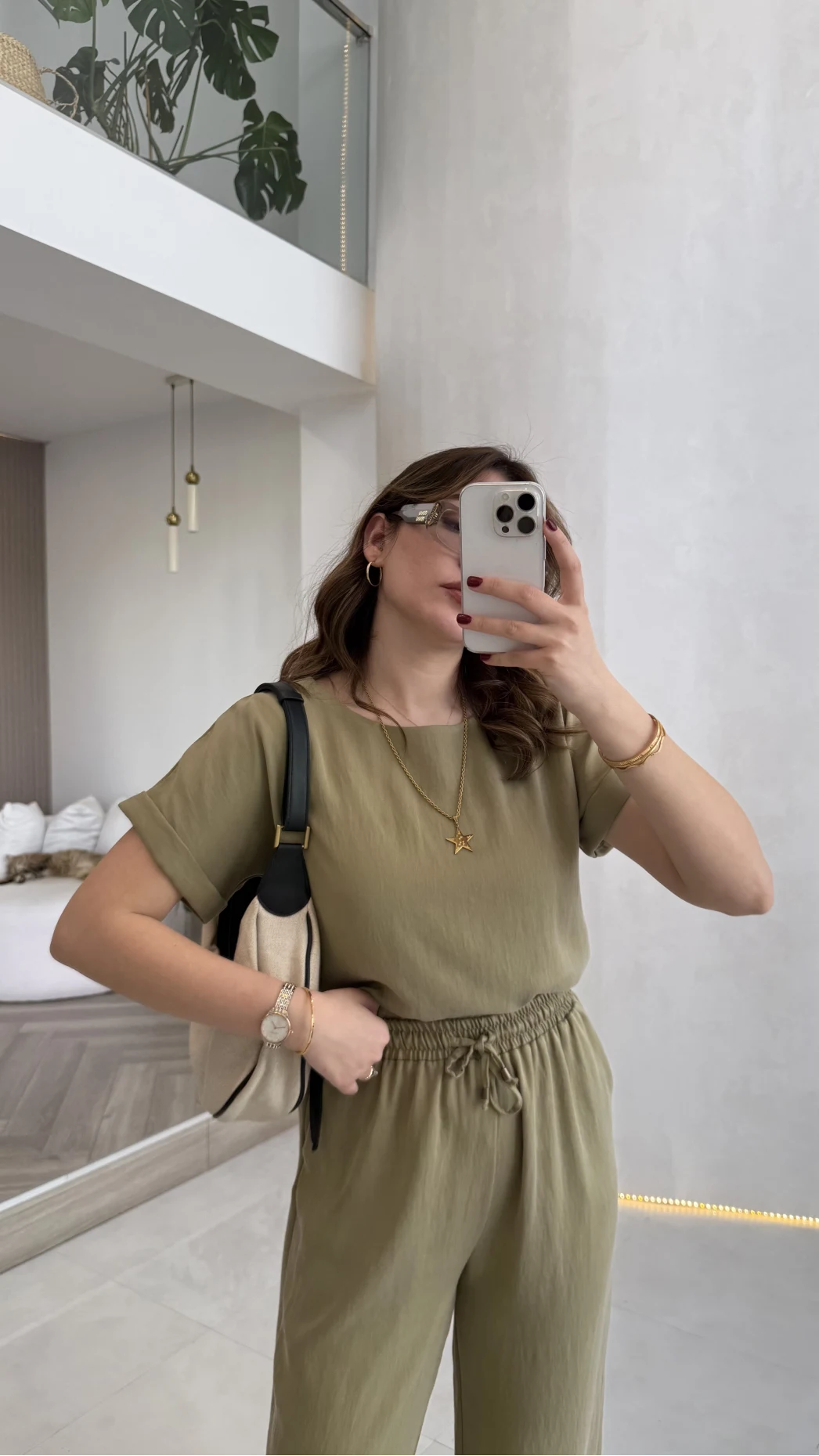 Yarım Kol Bluz Pantolon Takım - Olive - Kod: 51163