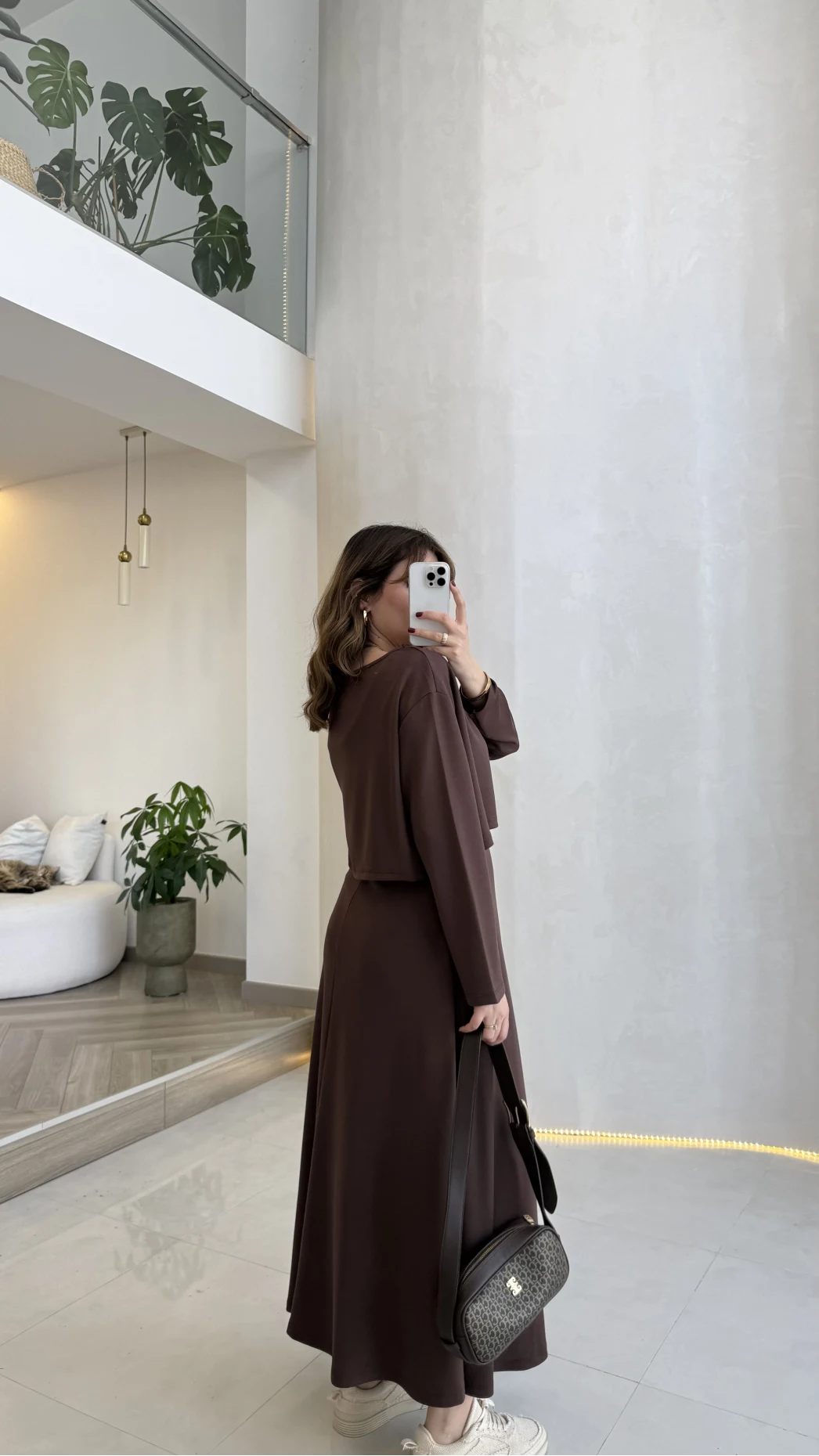 Bluzlu İkili Takım Elbise - Kahverengi - Kod: 4064