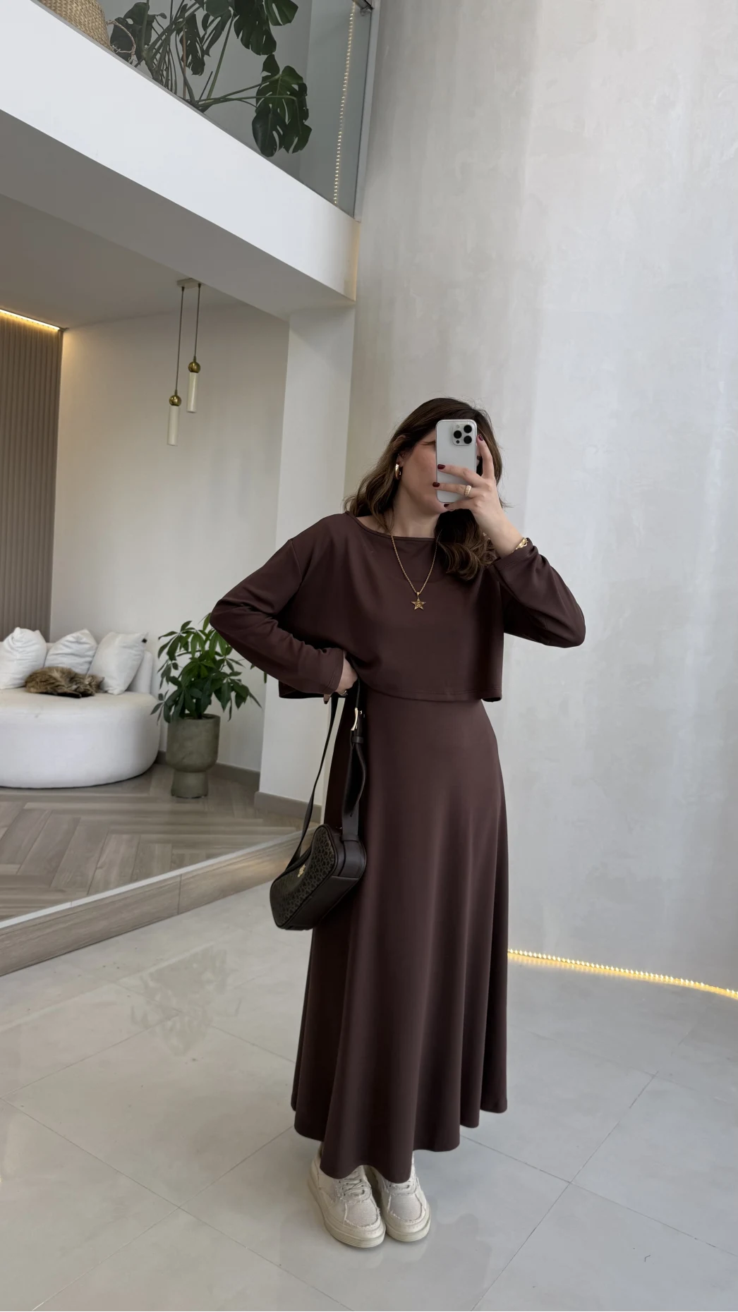 Bluzlu İkili Takım Elbise - Kahverengi - Kod: 4064