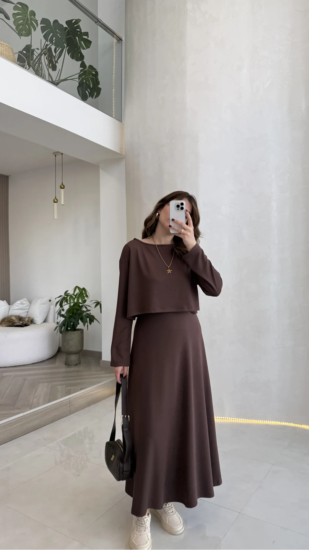 Bluzlu İkili Takım Elbise - Kahverengi - Kod: 4064