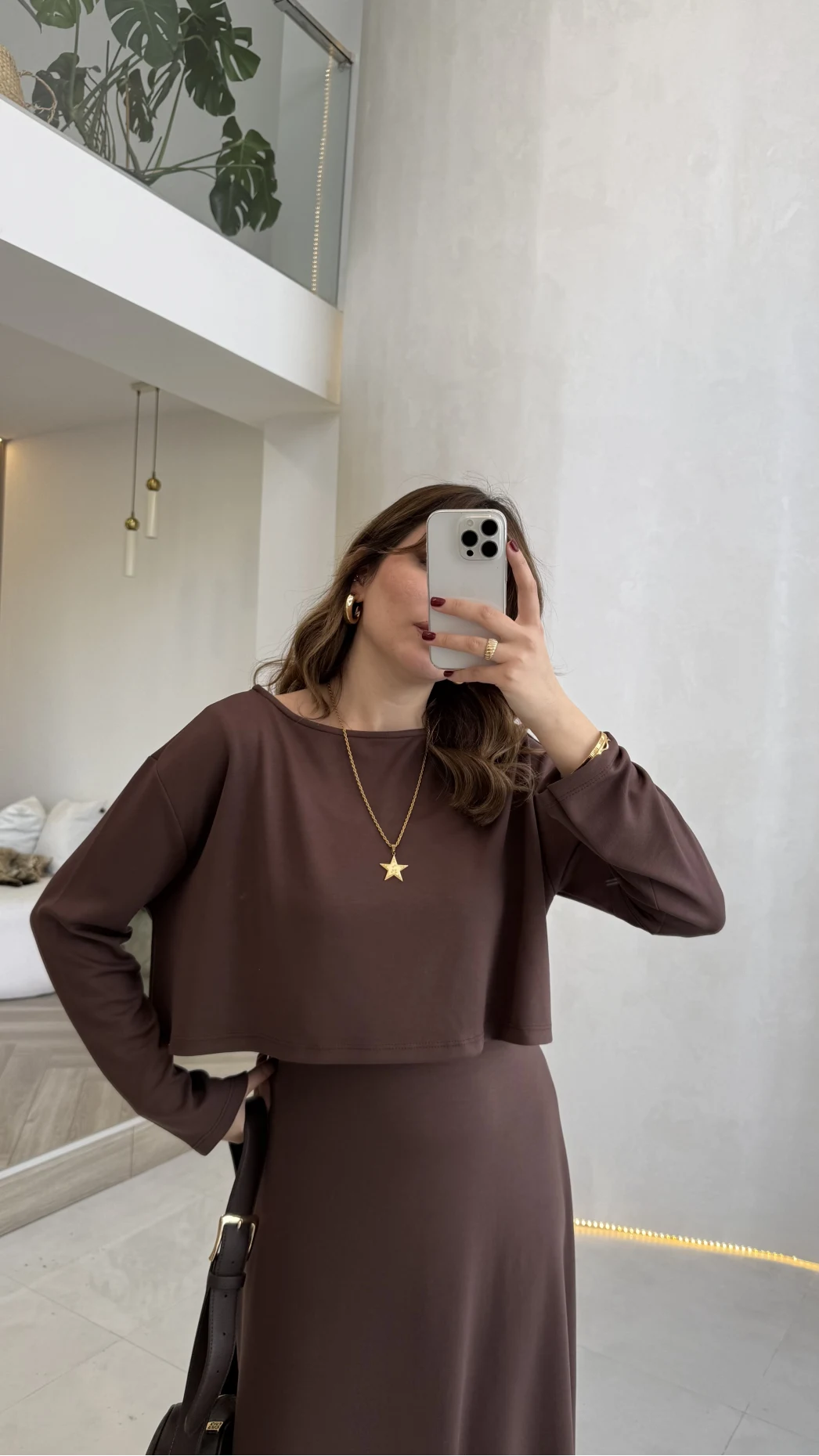 Bluzlu İkili Takım Elbise - Kahverengi - Kod: 4064