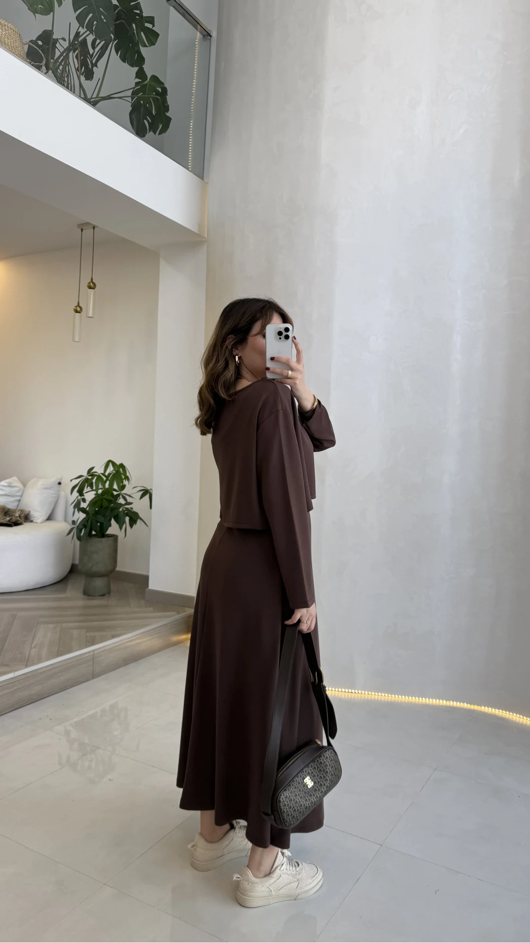 Bluzlu İkili Takım Elbise - Kahverengi - Kod: 4064